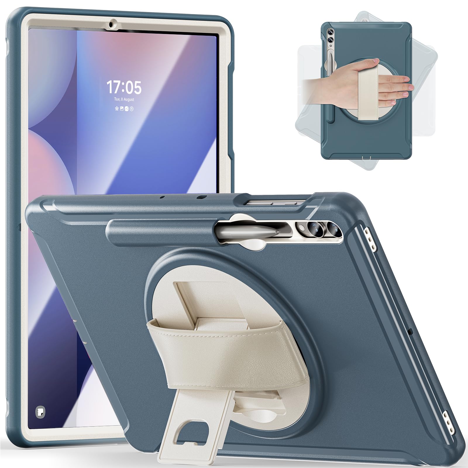 Junfire Protective Case for Galaxy Tab S10 Plus 12.4 inch 2024, Shockproof Samsung Tab S9FE+/S9+/S8Plus/S7FE/S7Plus Case with 360°Rotating Kickstand/Hand Strap/Stylus Holder-Blue