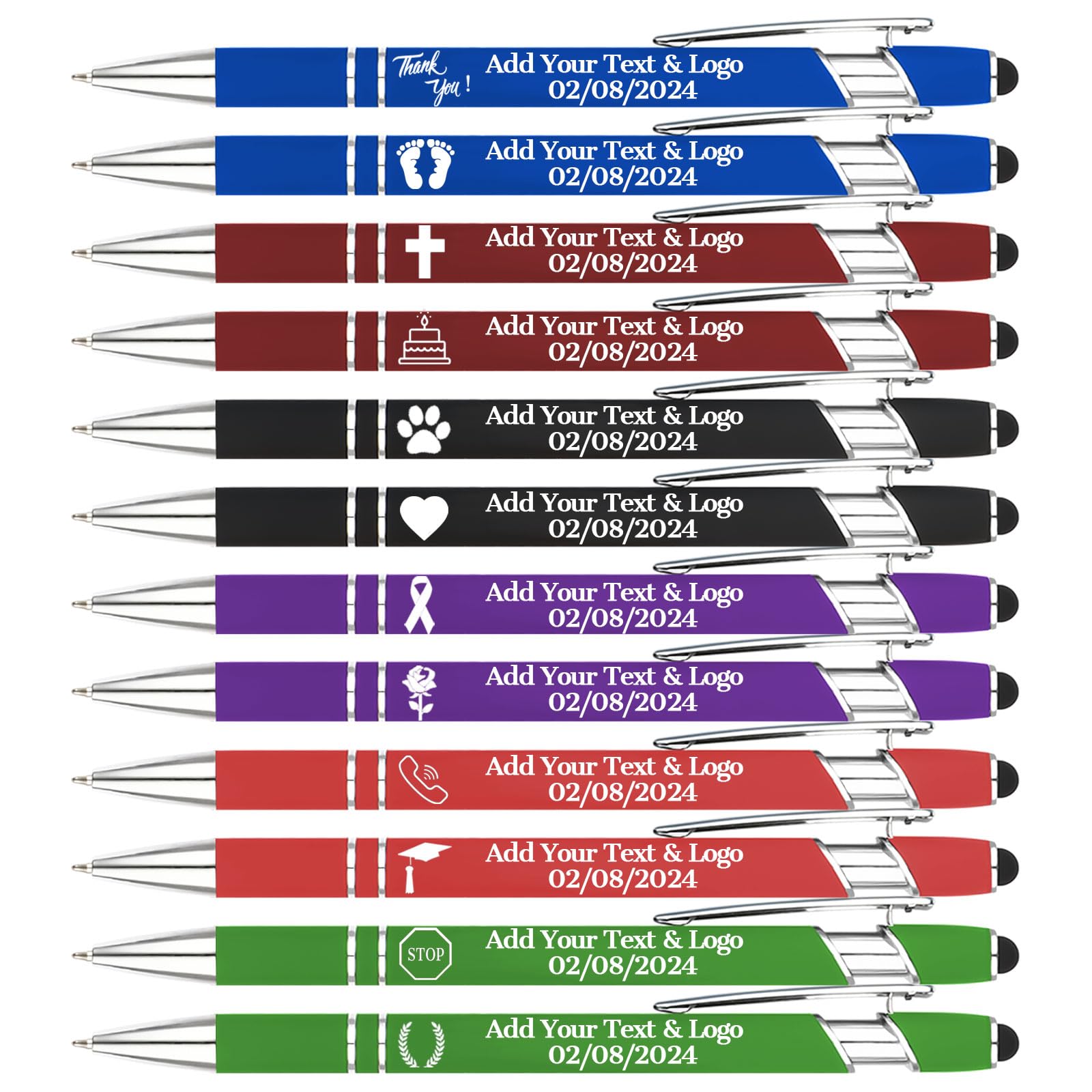 Personalized Pens with Name Logo or Message, Up to 1200 pcs Bulk Custom Metal Ballpoint Pen with Black Ink Customized Gift for Business, Graduation and Promotions (Assorted)