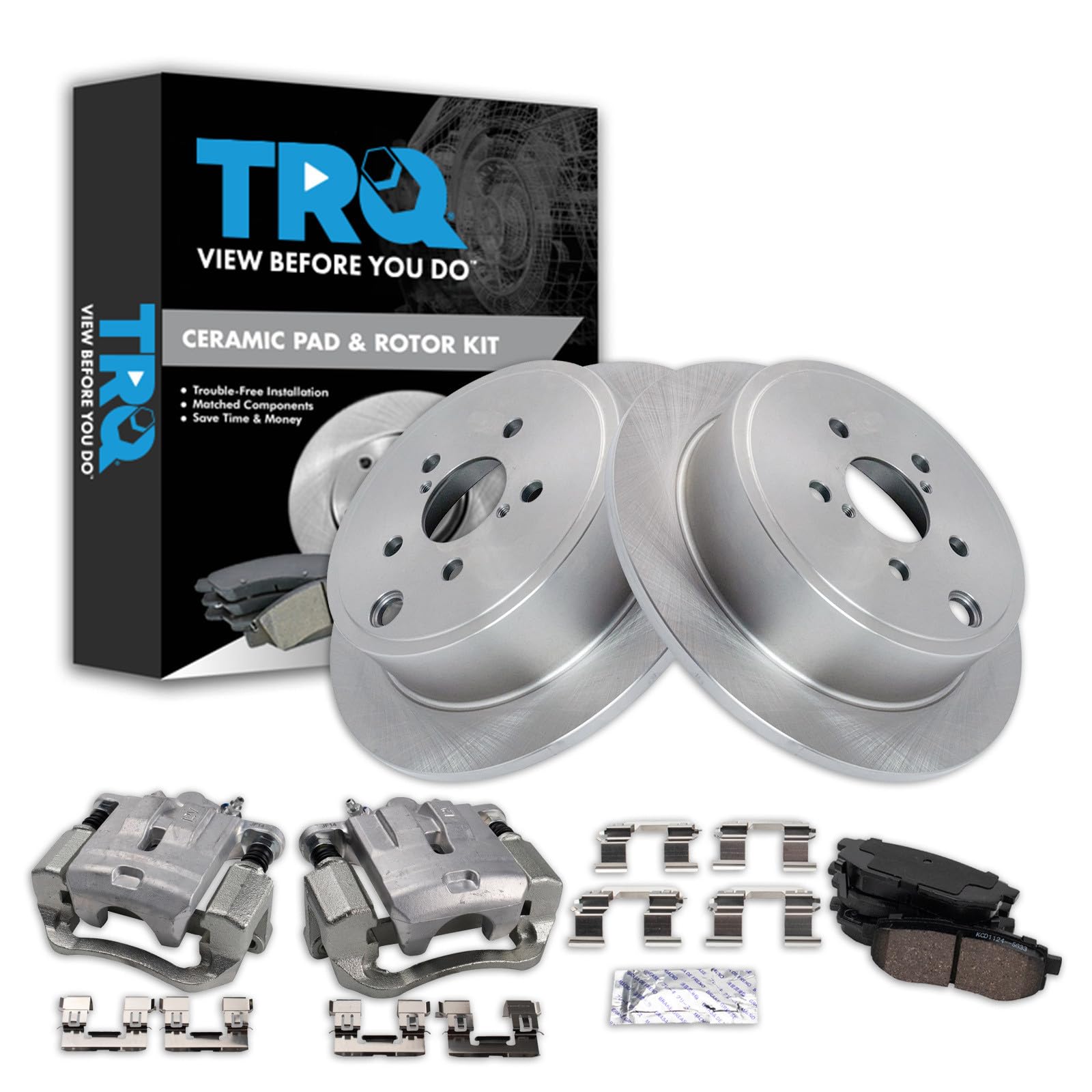 TRQ Rear Brake Pad and Rotor Set Ceramic Rotors Calipers