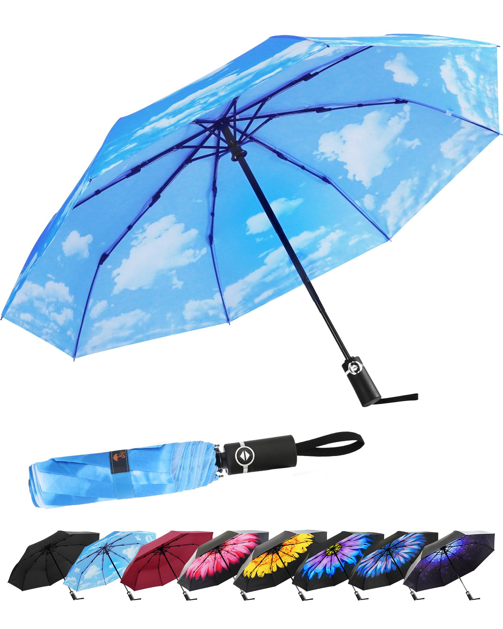SY COMPACT Travel Umbrella for Rain, Windproof Automatic Compact Umbrella, UV Sun Protection, Lightweight Waterproof Travel Size for Backpack & Car,