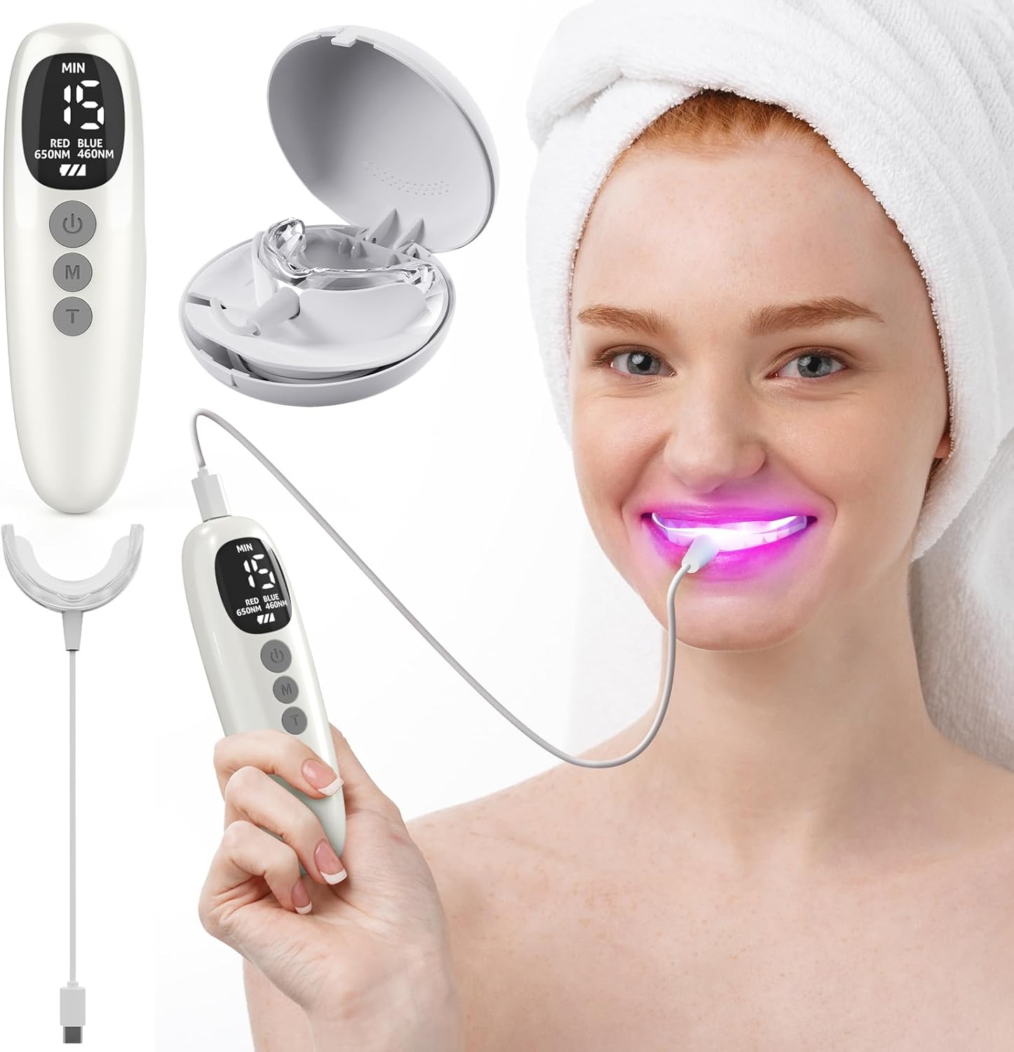 Red Light Therapy for Gums, 18 Red&Blue LED Light for Keeping Oral Health, Suitable for Toothache Relief, Bleeding Gums, Whitens Teeth- with Storage Case