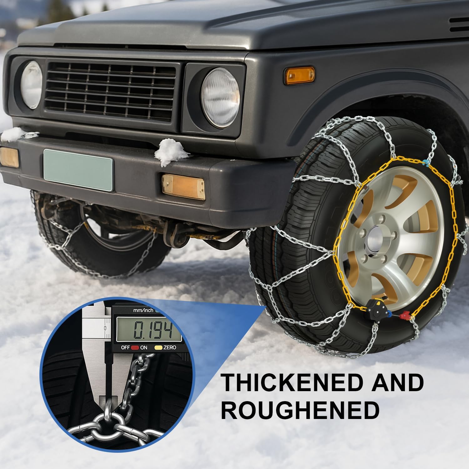 Auto Snow Chains Tire Chains For Cars Suv Pickup Trucks - Tightening 1Min Quick Install Tire-Chains, Reusable Emergency Tire Chains for Snow & Ice Traction (HKN170)
