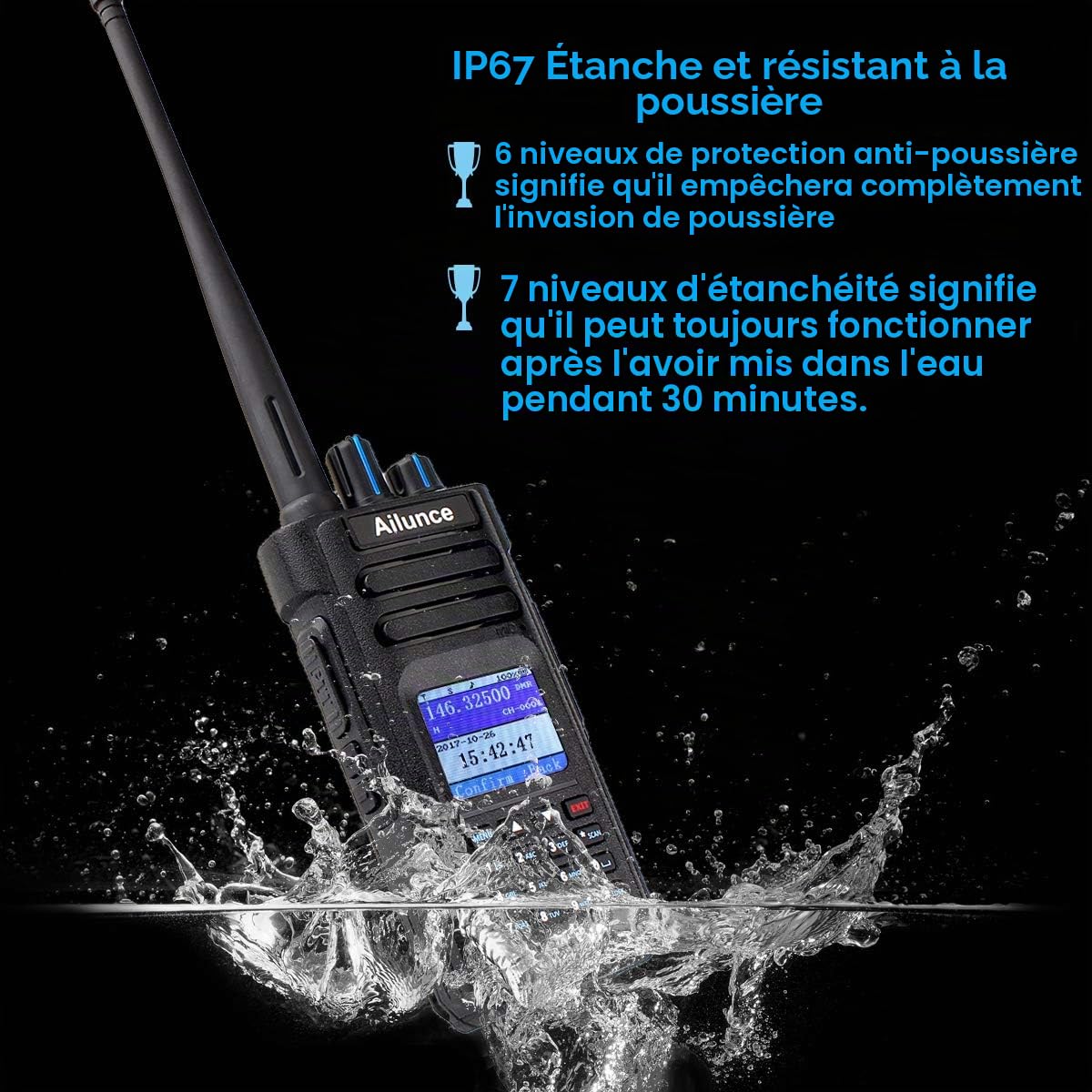 Retevis Ailunce HD1 10W DMR Radio Amateur, GPS, Double Bande, Walkie Talkie Numérique Bidirectionnelle, Batterie de Type C 3200 mAh, Etanche IP67, Compatible avec Radio Amateur (1 Pièce, Noir)