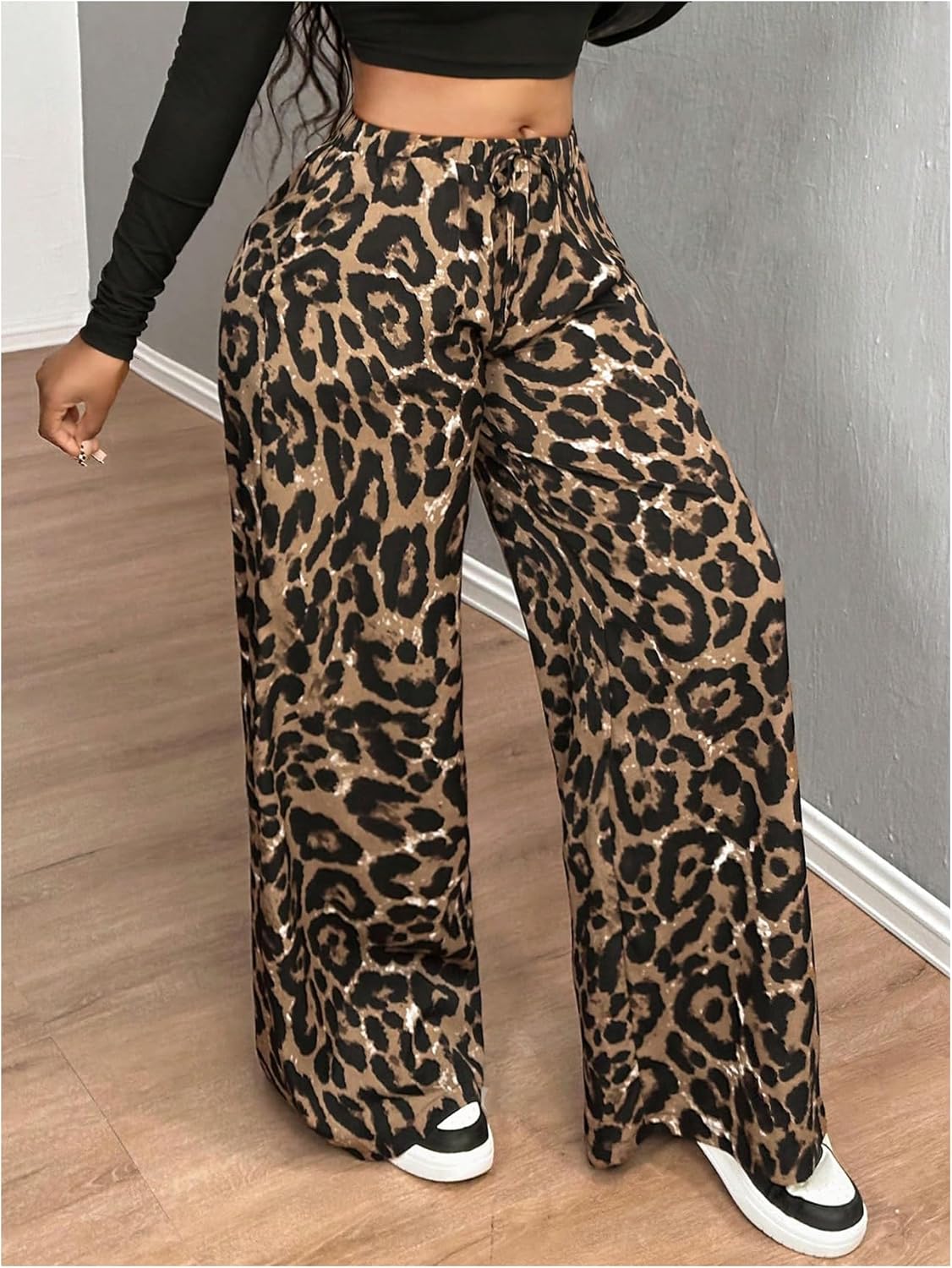 GORGLITTER Women's Cheetah Leopard Print Pants Trendy Animal Wide Leg High Waist Loose Baggy Trousers Joggers Pants - Image 3