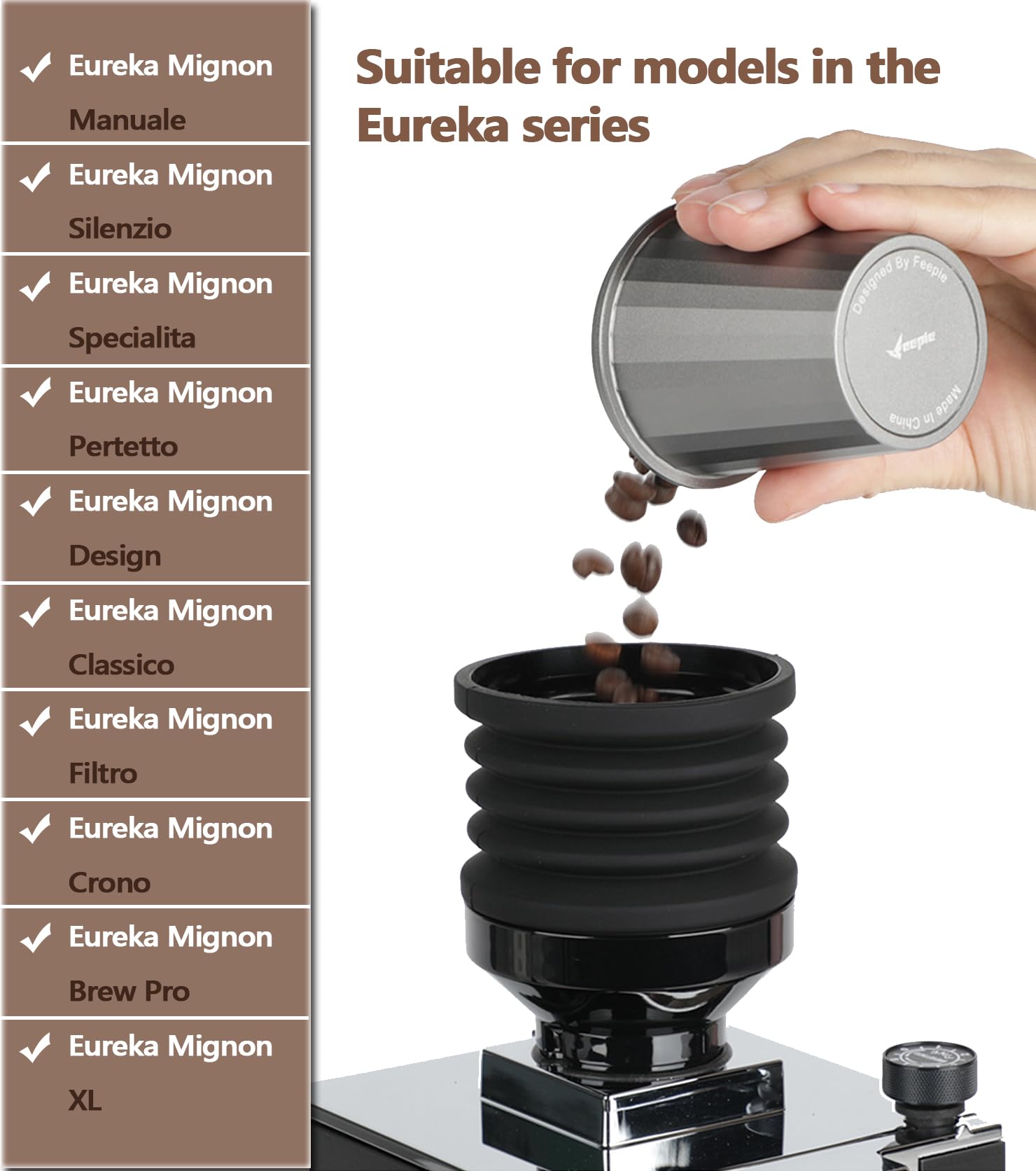 Młynek do kawy Eureka Mignon, akcesoria 2 w 1, pokrywka i mieszek do czyszczenia