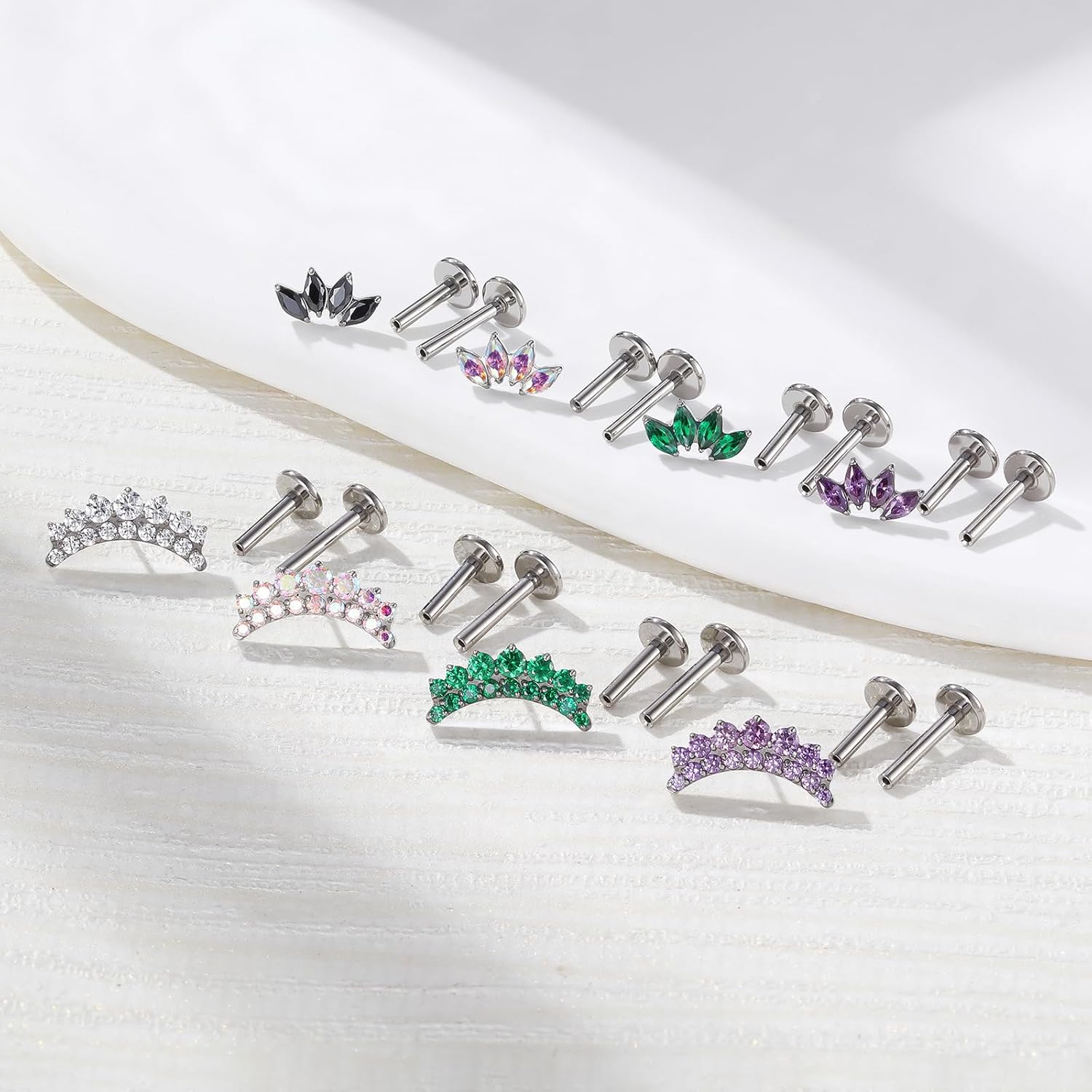 BelezaDosas G23 Titanium Labret Studs Threadless Push-in Labret CZ Press Fit 16G 6mm 8mm Lip Cluster Tragus Helix Medusa Cartilage Monroe Push Back Earring Piercing Jewelry for Men Women - Image 3