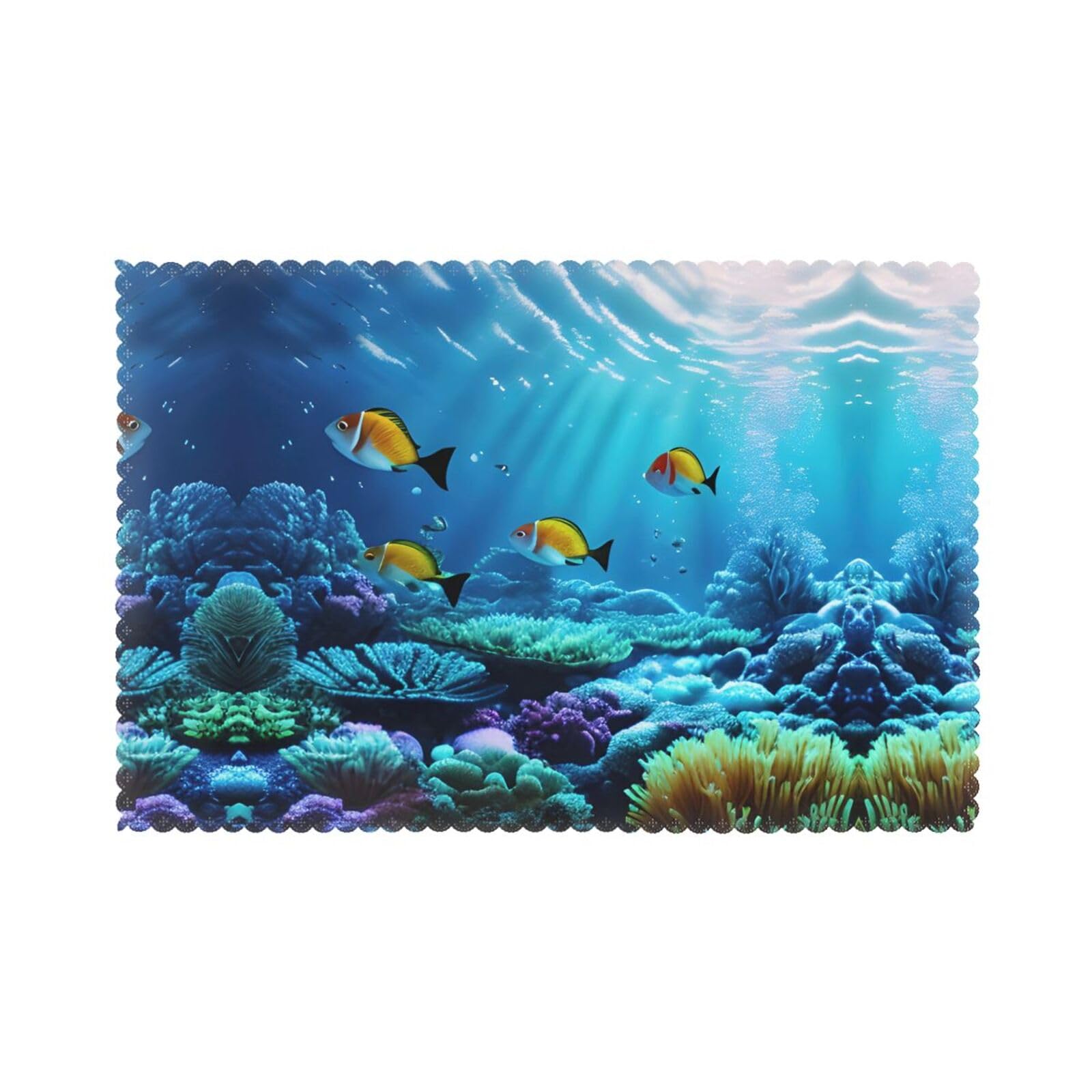 Tranquil Underwater Scenery Christmas Placemats Set of 6,Washable Table Mats