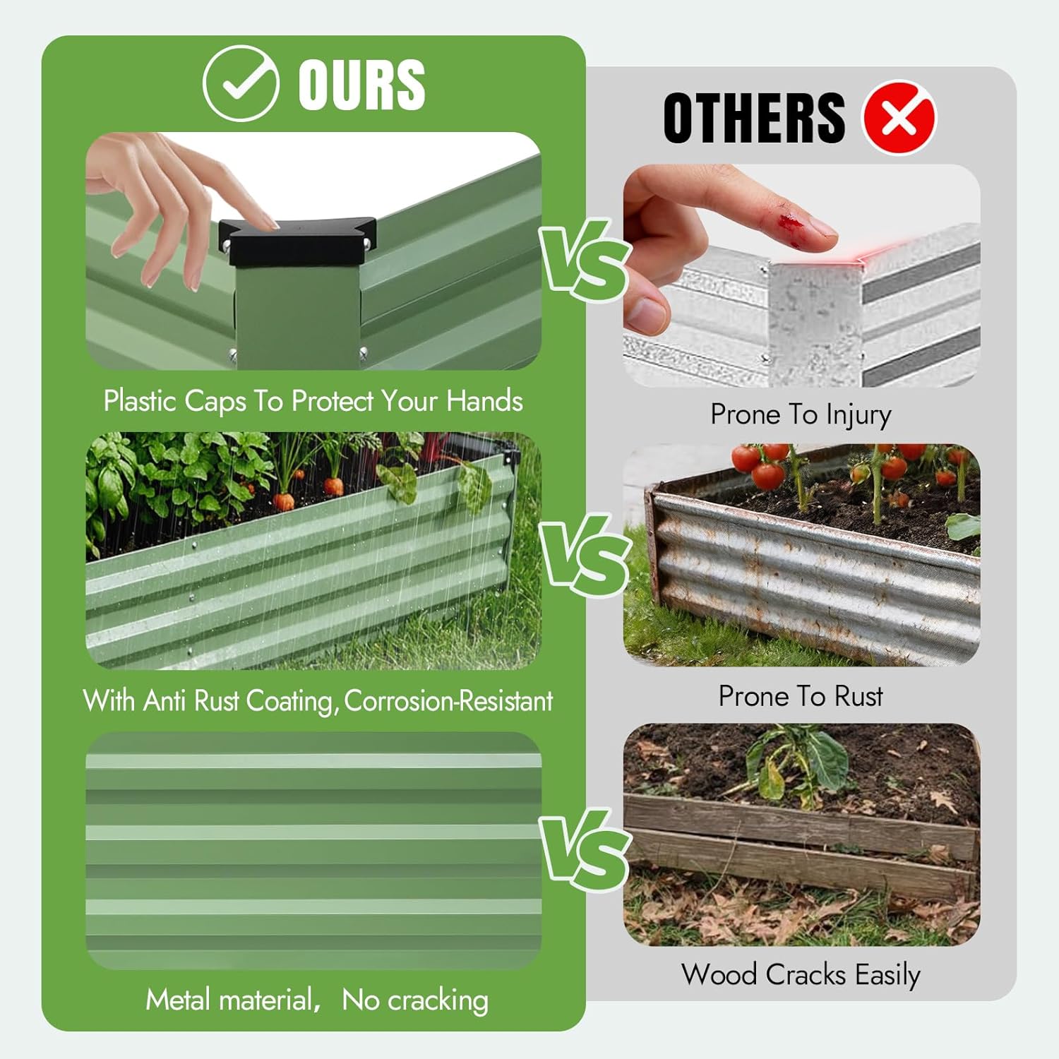 INNO STAGE Galvanized Raised Garden Bed Kits, 8x2x1ft Metal Raised Garden Beds Outdoor, Large Steel Raised Planter Bed with Gloves for Vegetables & Flowers Patio Ground Planter Box(Olive Green, 2PCS)