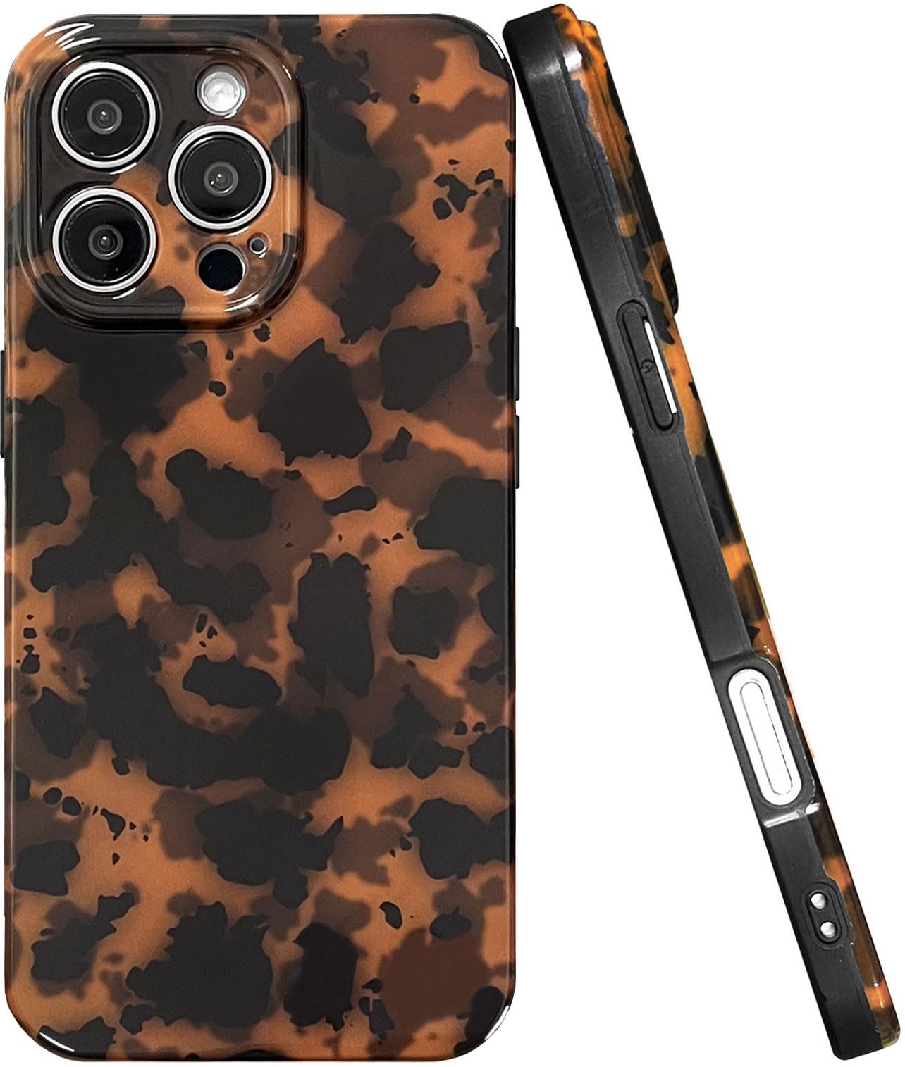CEOKOK Tortoise Shell Phone Case for iPhone 16 Pro Max Cute Cases, Camera Protective Shockproof Soft Slim Brown Black Cheetah Leopard Animal Pattern