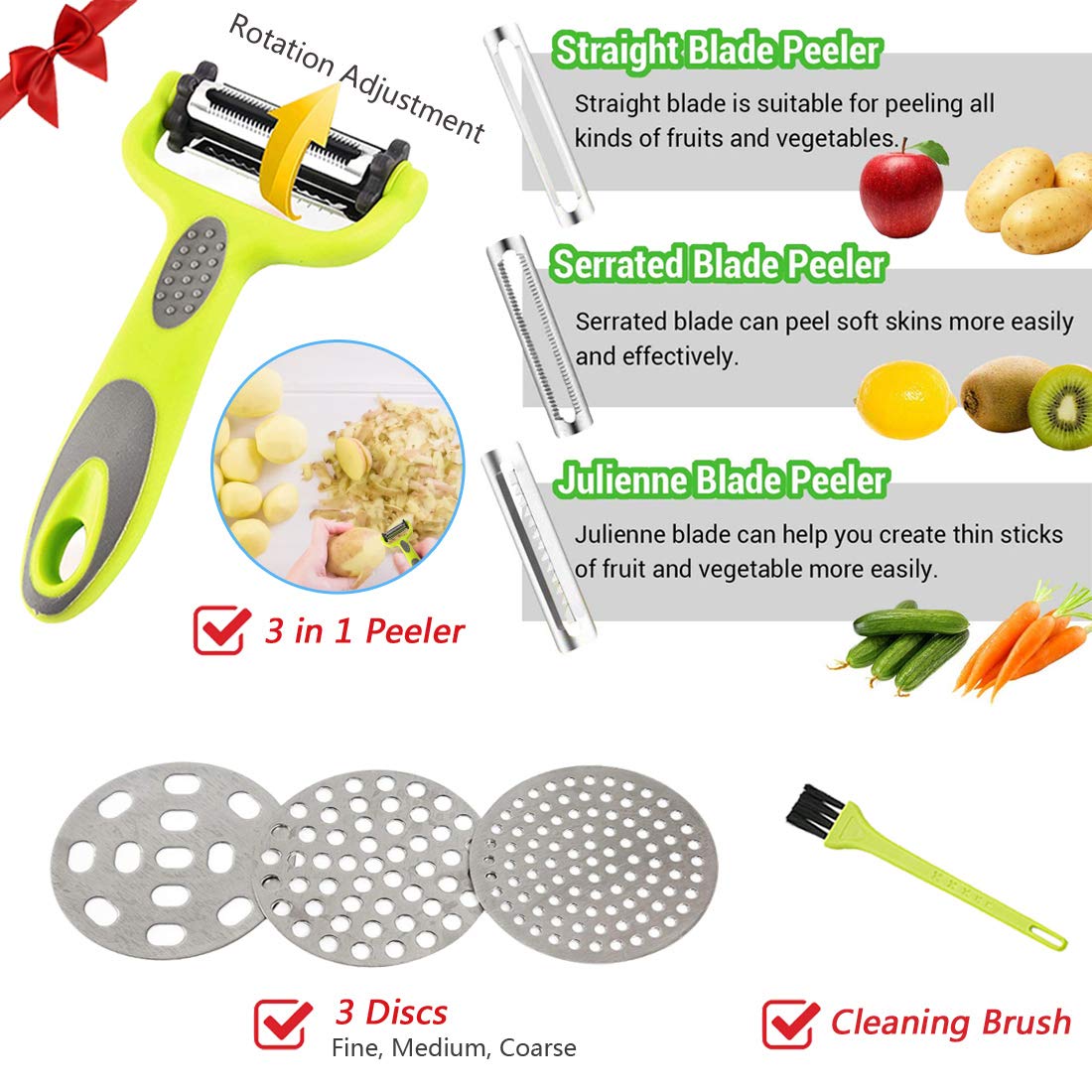Presse Purée Manuel Acier Inoxydable 3 Disques Interchangeables - Qivine Écrase Pommes De Terre Et Légumes