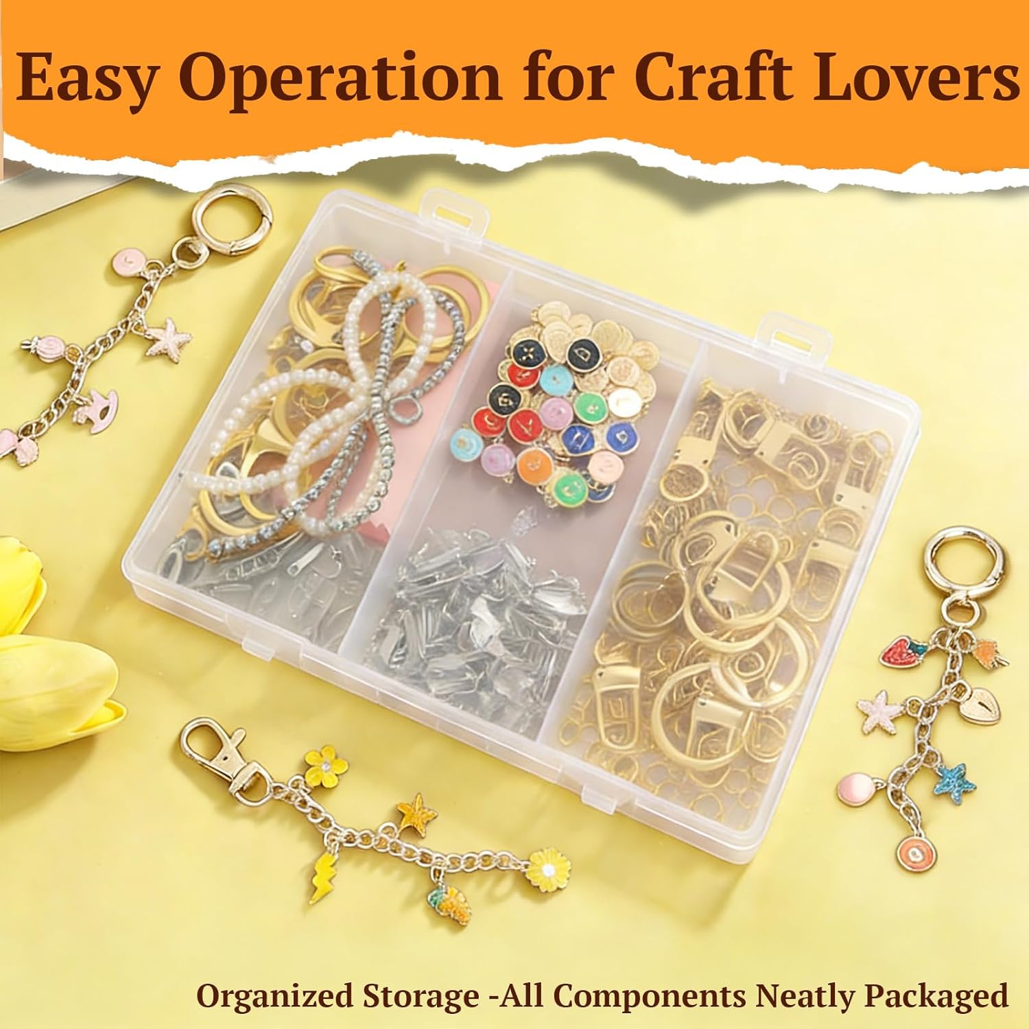 406Pcs Keychain Making Kit, DIY Bag Charms Jewelry Making Supplies with Key Chain Hooks, Lobster Clasps, Extender Chains, Letter Beads, Pliers, Tools, Craft Accessories for Easter Valentines Day Gifts
