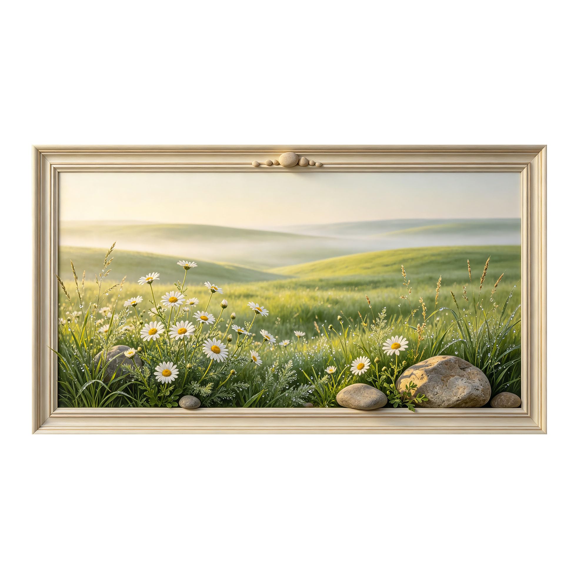 Yzpallescene 3D Framed Wall Art 50cm×100cm Botanical Meadow Pastoral Watercolor Panoramic Large Size SelfAdhesive Removable Wall Decor Prints Artwork for Living Room Bedroom Office