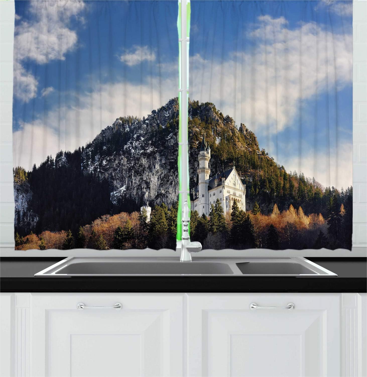 Amazon.com: Ambesonne Bavarian Kitchen Curtains, Royal Castle ...