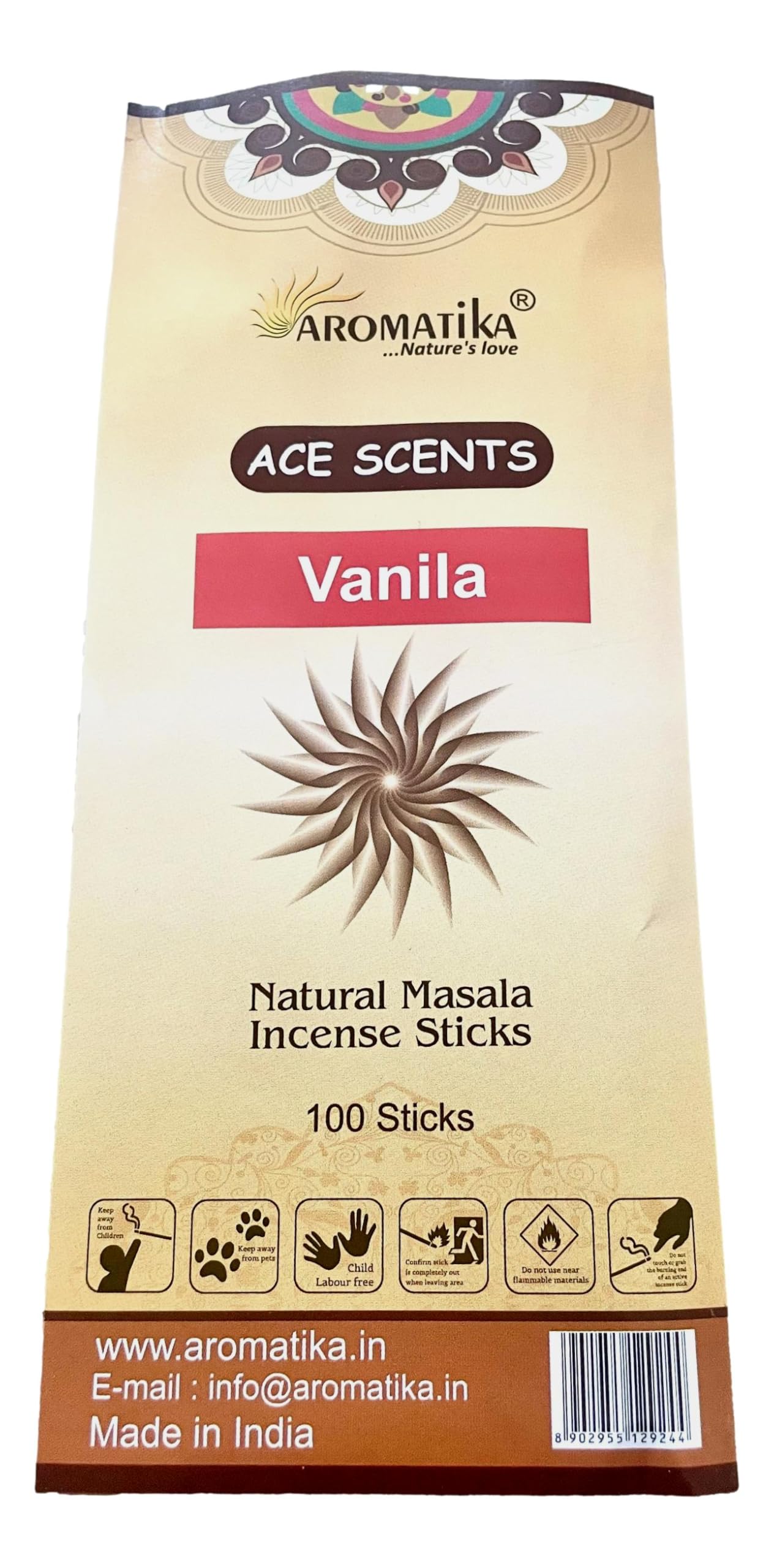 Natural Hand Rolled Incense Sticks 100 Pack Premium Masala Joss Sticks Long Burning Aromatherapy Incense for Relaxation Meditation Home Fragrance Spiritual Use Vegan Friendly (Vanilla) — image 1