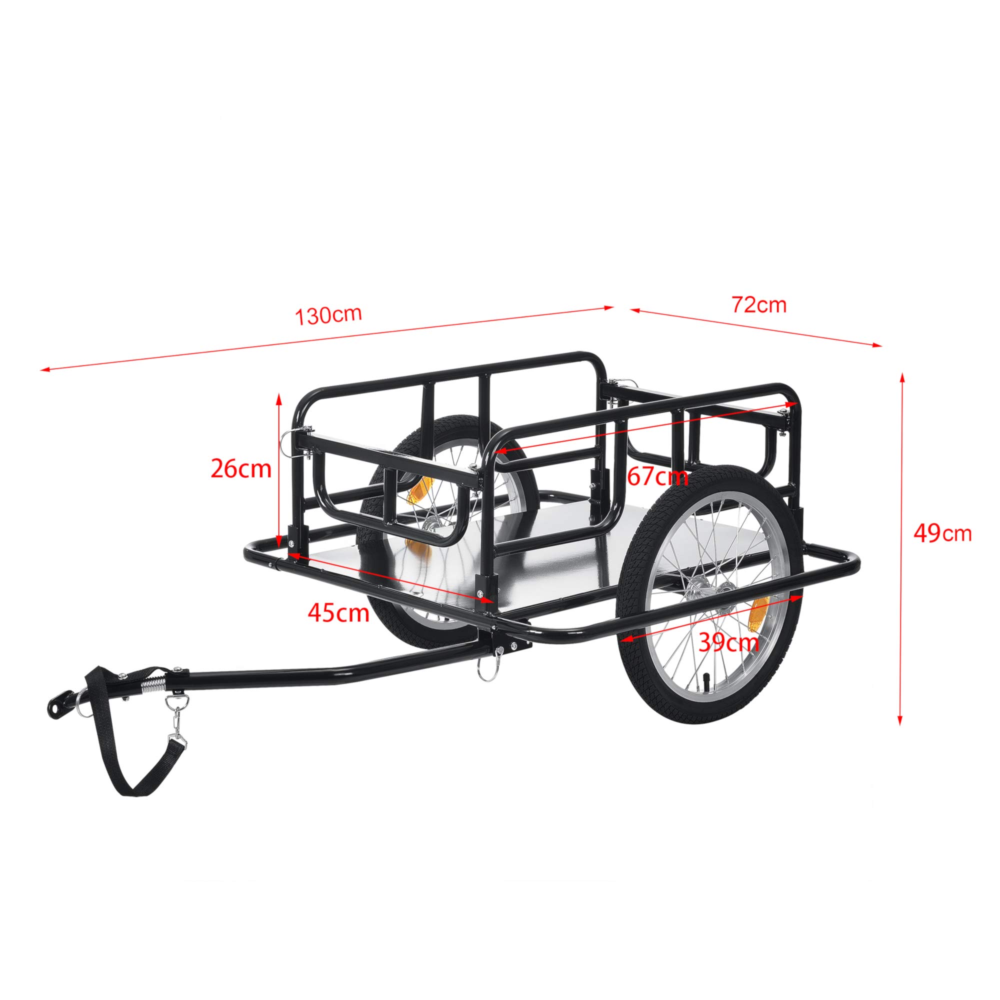 pro.tec Rimorchio Cargo per Bicicletta 130 x 72 x 49 cm Carrello Trasporto per Bici con Telaio in Acciaio Carico Max. 40 kg - Nero