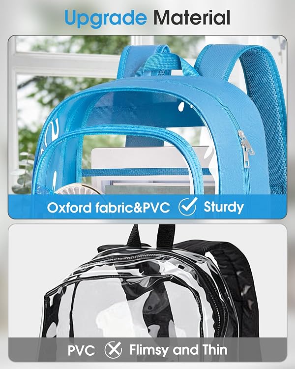 Clear Backpack Heavy Duty - 17 inch Fabric & PVC Transparent Bookbag by KIMNERPU - Used condition - Image 3