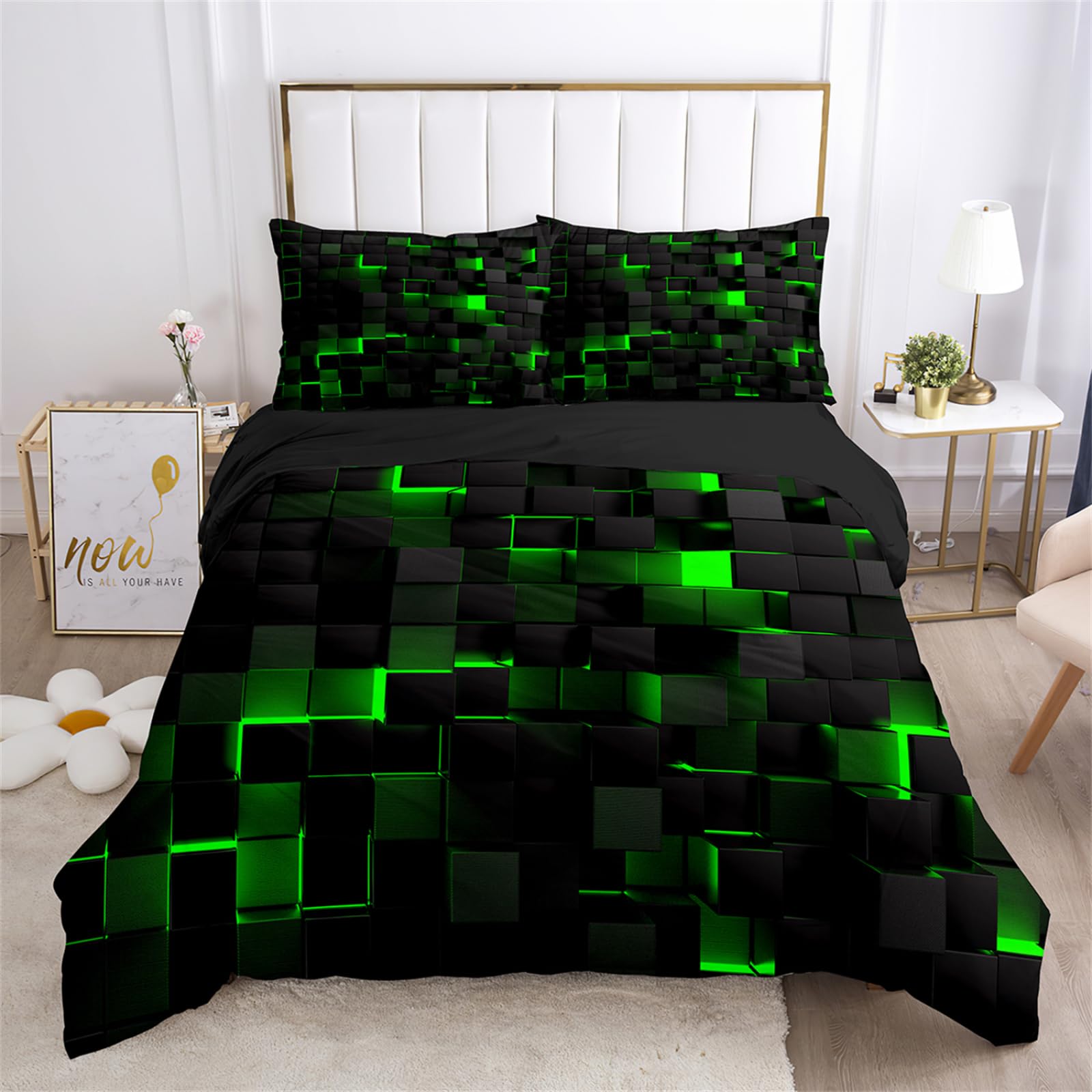 Housse de couette 200x200 vert abstrait pour créer une ambiance zen dans la chambre
