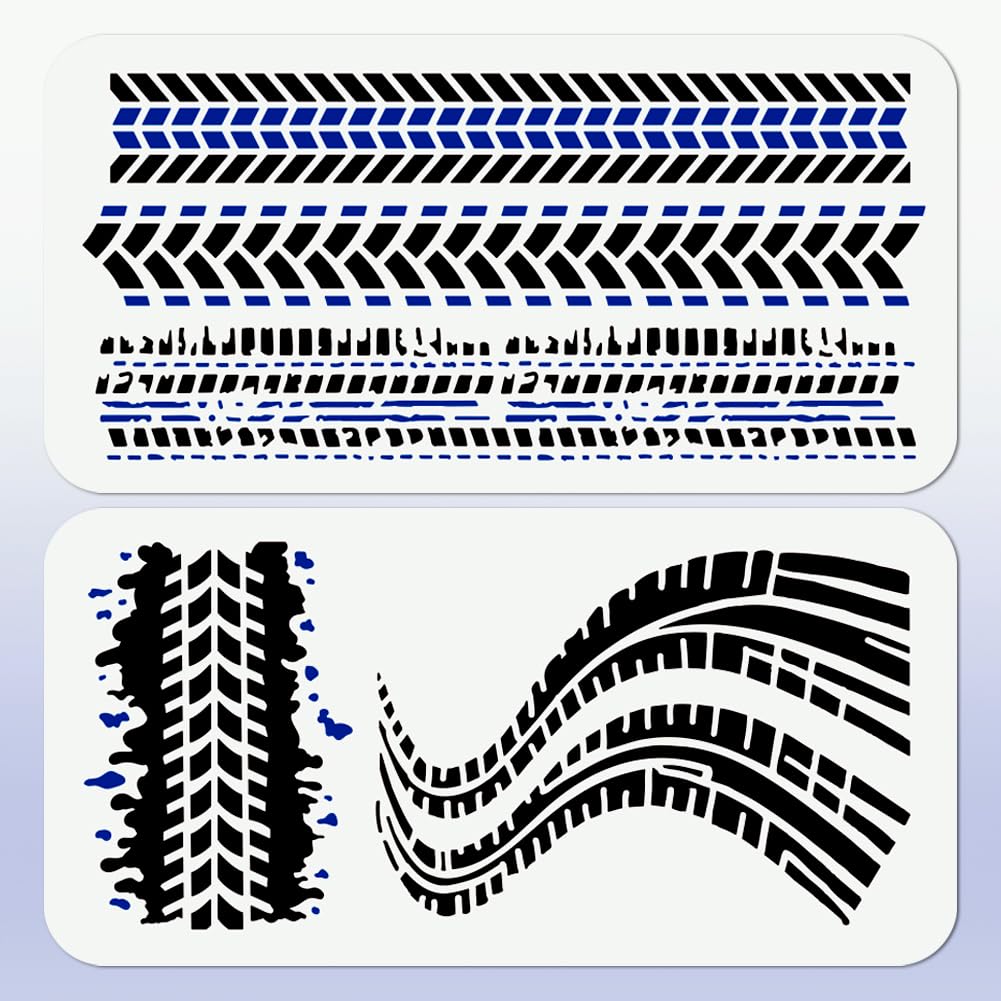 Doodlream 2Pcs Car Tire Tracks Stencils, Reusable Painting Templates