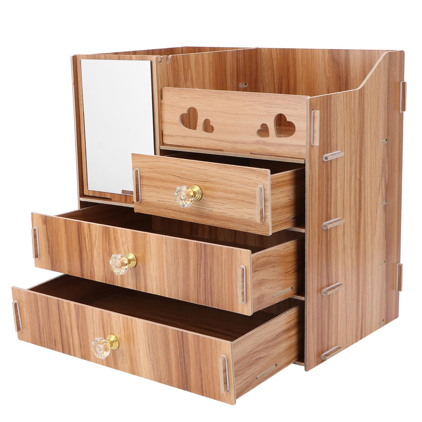 Organizer Trucchi da Tavolo in Legno Specchio e Cassetto