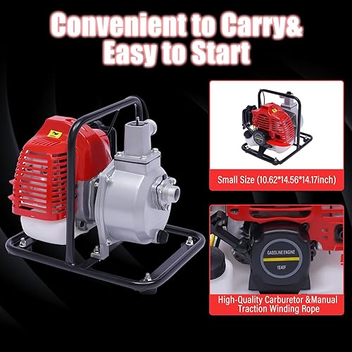 Miniatura 6 de Bomba de agua a gas, bomba de transferencia de agua refrigerada por aire de 43 cc, 1 pulgada, bomba de transferencia de agua de motor de 2 tiempos,