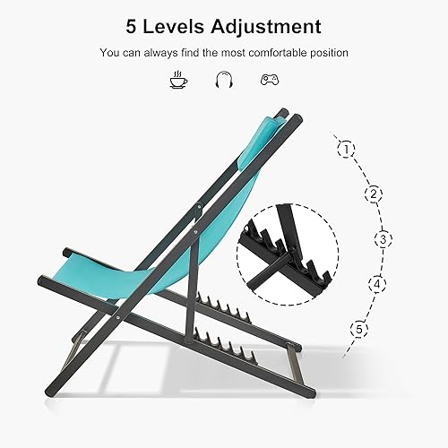 Miniatura 5 de PURPLE LEAF Juego de 2 sillas plegables para patio para balcón sillas de campamento plegables para exteriores con reposacabezas acolchado gris a