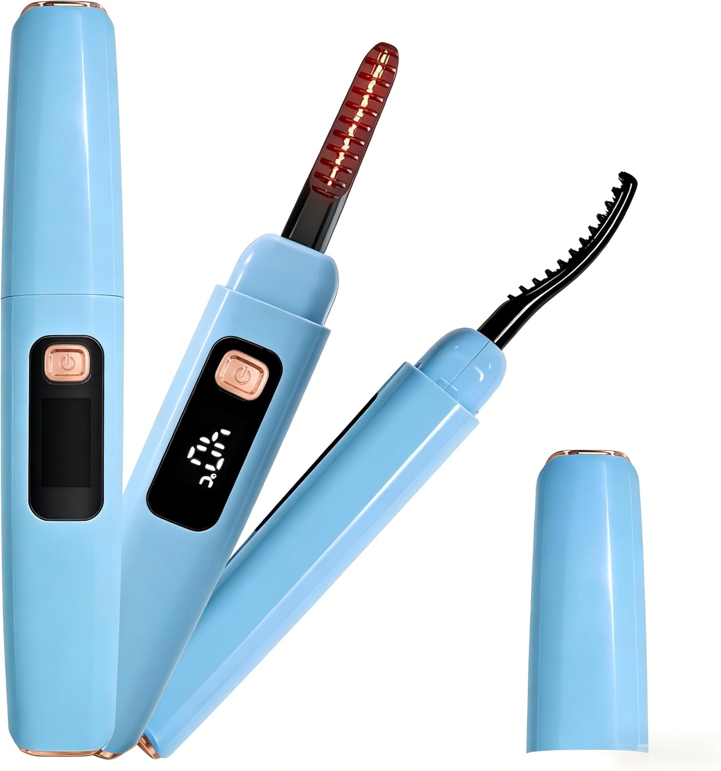Heated Eyelash Curler, S800 Rechargeable Heated Lash Curler, Eyelash Curler Heated in 8s for Woman 24 Hs Lasting Natural Makeup (Blue/Rose, 129MM)