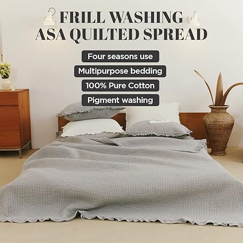 Miniatura 9 de Manta de cama 100 % algodón con volantes, manta  cama tamaño matrimonialQueen de 79 x 91 pulgadas  Mantas acolchadas suaves y transpirables lavadas