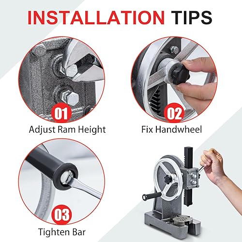 Vista 21 de CXRCY Prensa de árbol de 1 tonelada de Ram redondo con rueda de mano, prensa manual mejorada de hierro fundido, altura máxima de 5.5 pulgadas