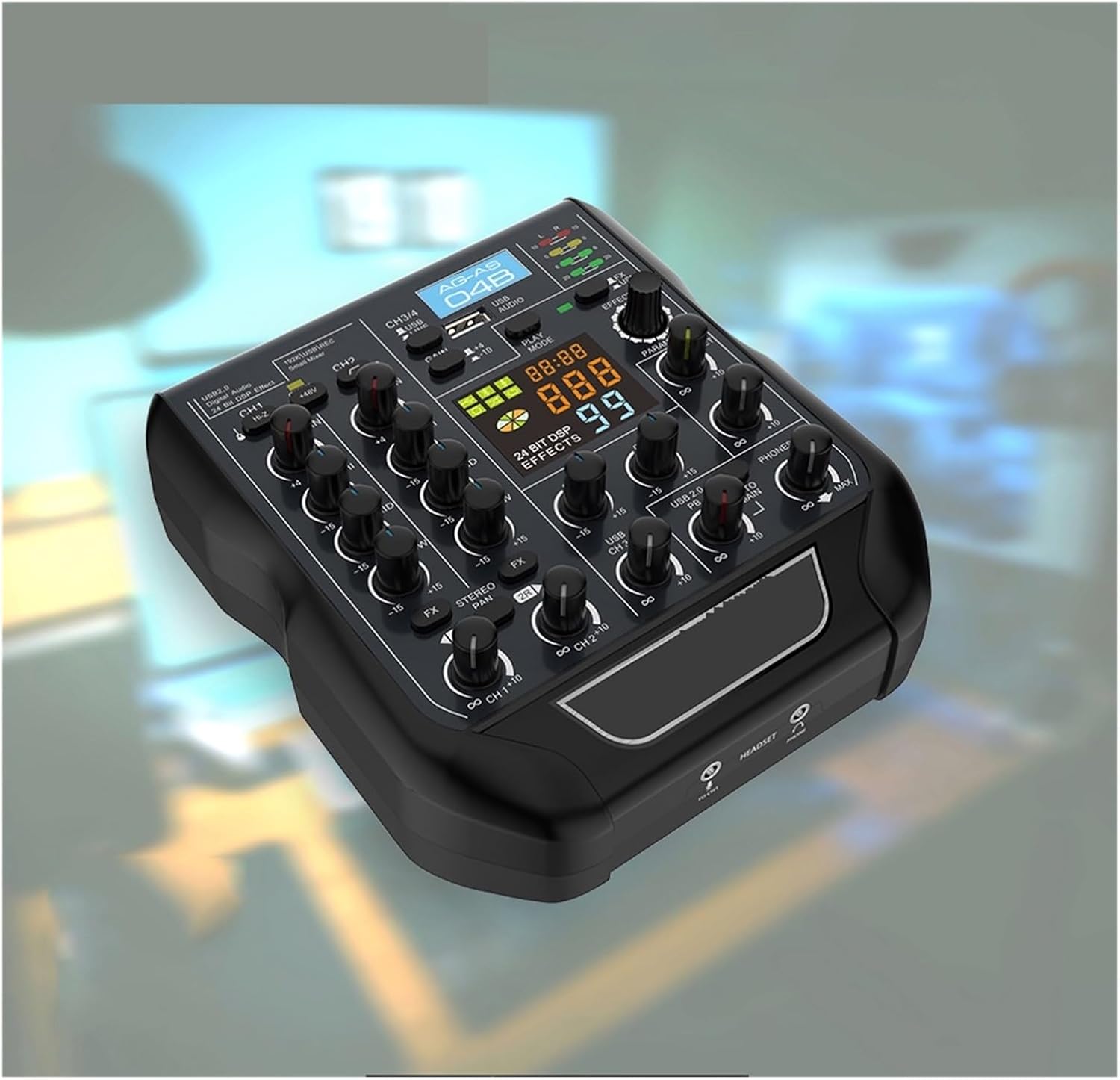 4 チャンネルオーディオミキサー 24 ビット 192KHz 99 エフェクト Bluetooth ミキシングコンソール PC US