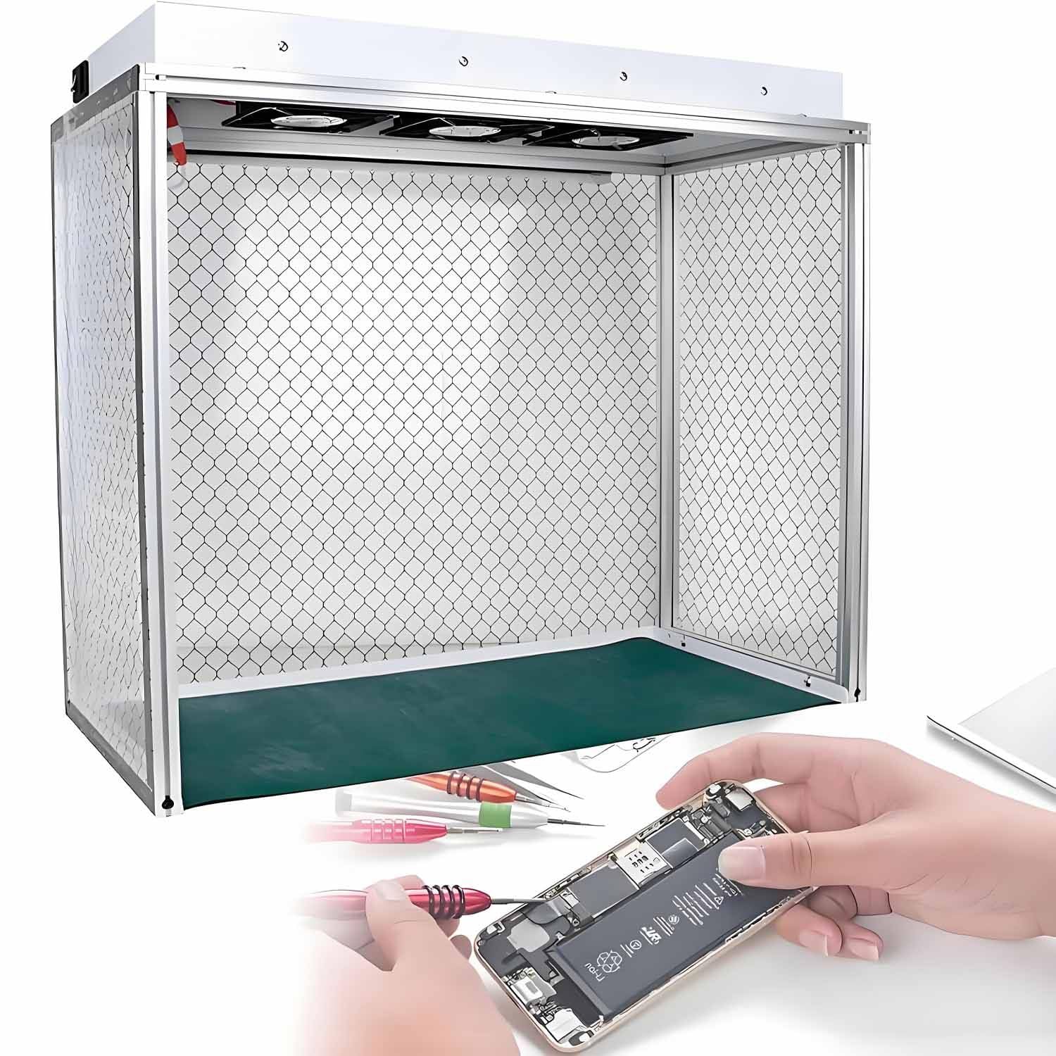 Cabina de flujo laminar vertical portátil, estación de trabajo con flujo de aire limpio y filtro, para uso en laboratorio, reparación de teléfonos, salas blancas y mantenimiento de instalaciones.