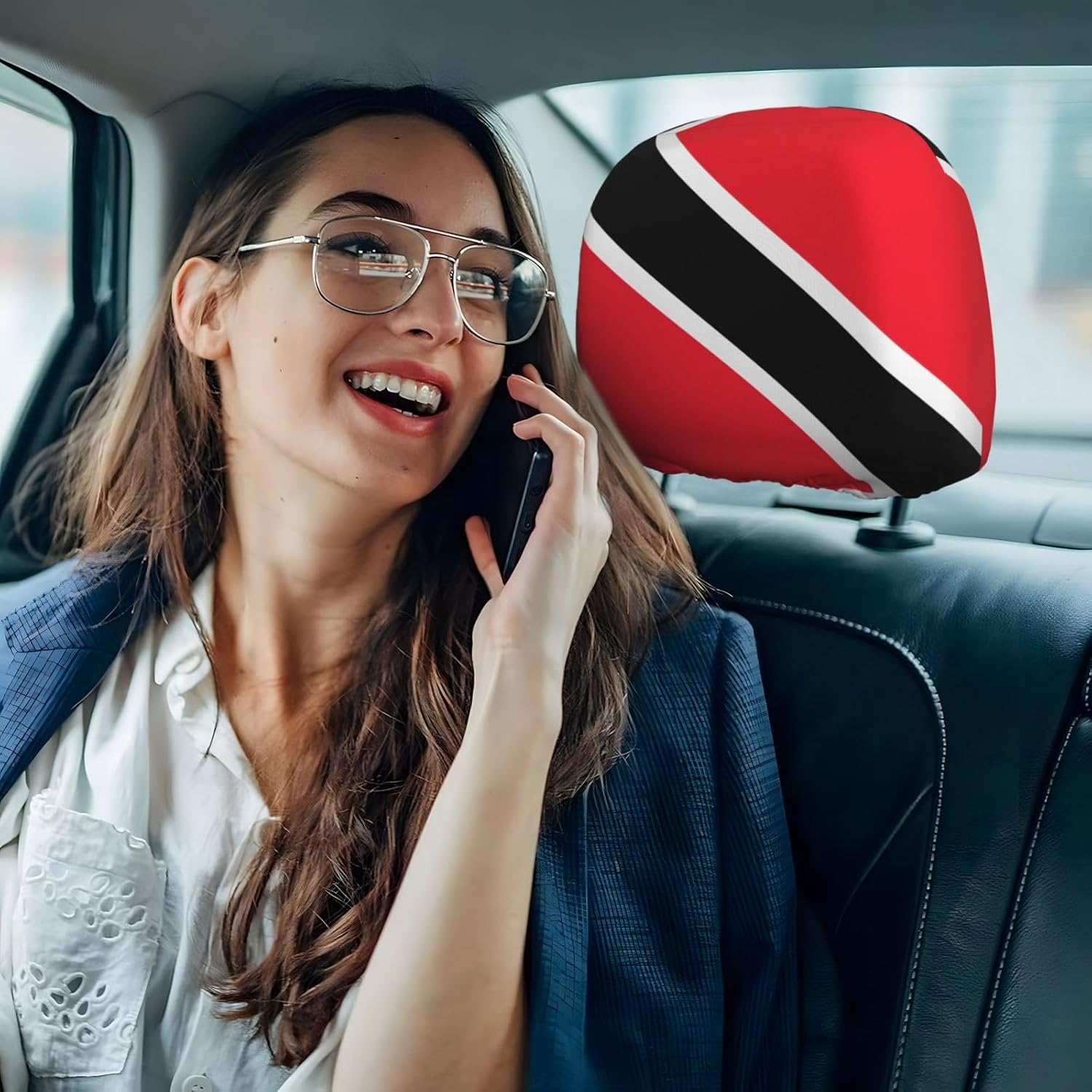 Flag of Trinidad and Tobago Car headrest cover set, 2-piece set of accessories for headrests, suitable for cars, SUVs, trucks, and trucks, Black