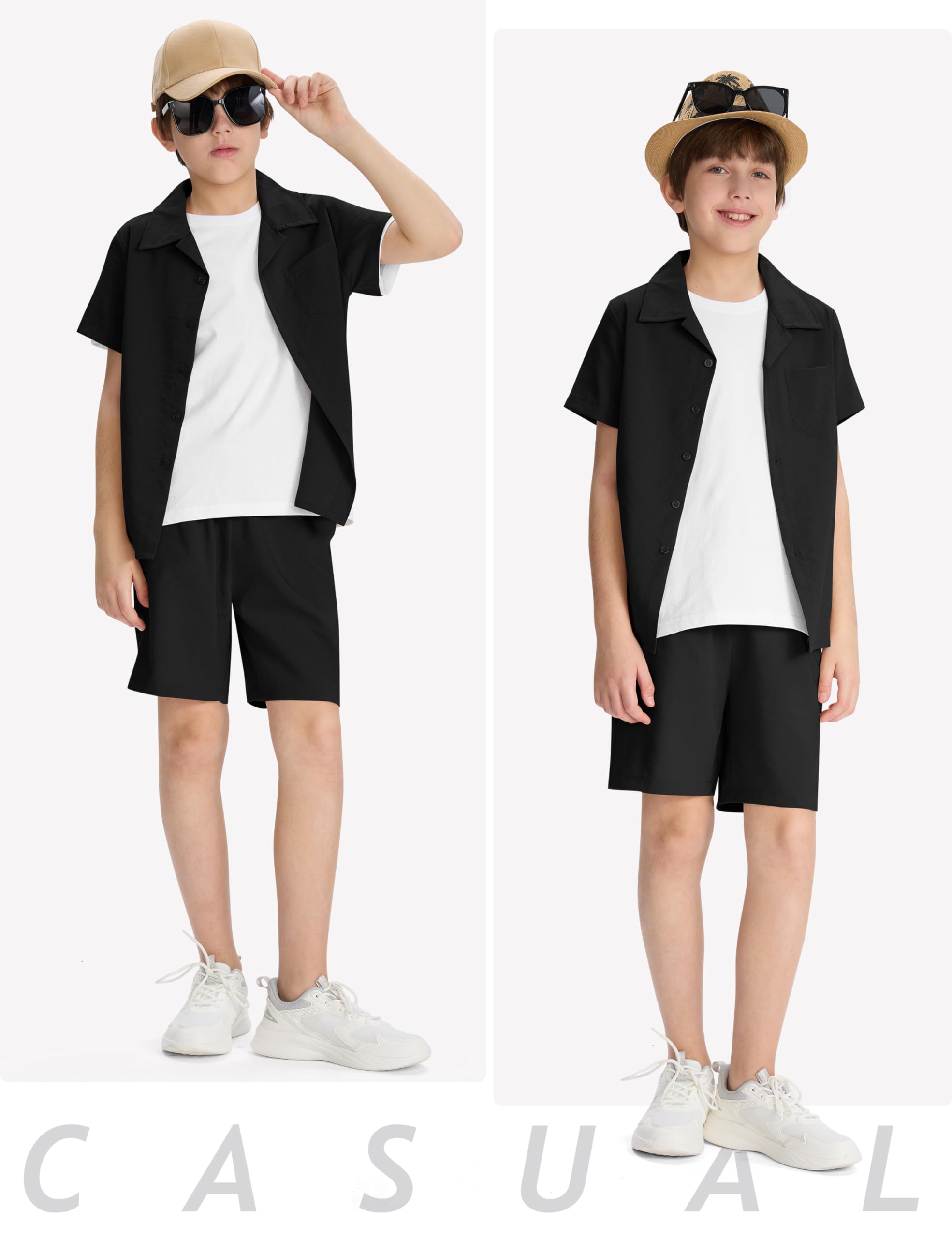 MoFiz Conjuntos Corto Niño Verano Conjuntos de ropa Para Vacaciones en la playa Chándal Informales Deportivos Manga Corta Camisas Botón y Pantalones Cortos