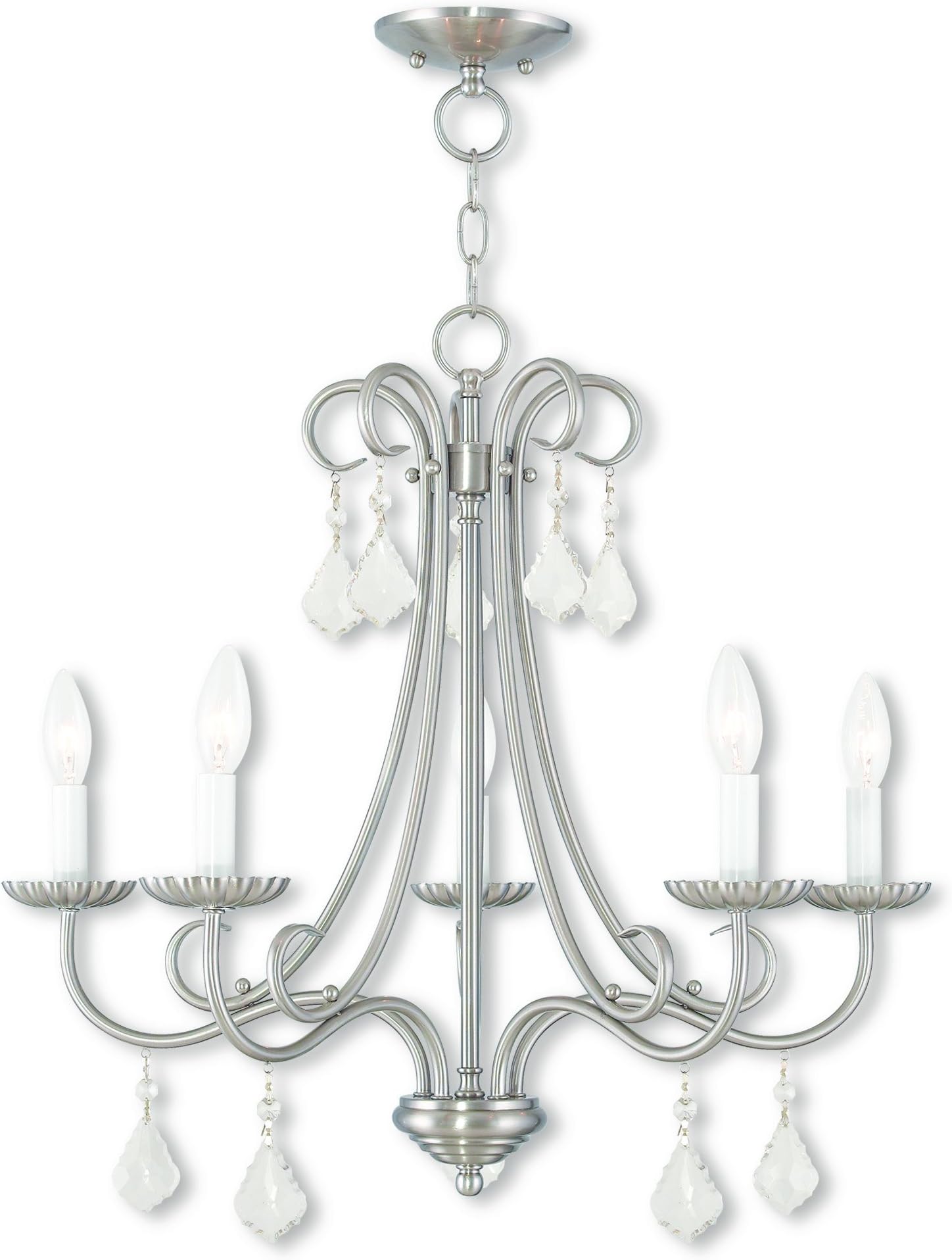 LivexLighting 40875-91 Transitional Five Light Chandelier from Daphne Collection in Pwt, Nckl, B/S, Slvr. Finish, Brushed Nickel