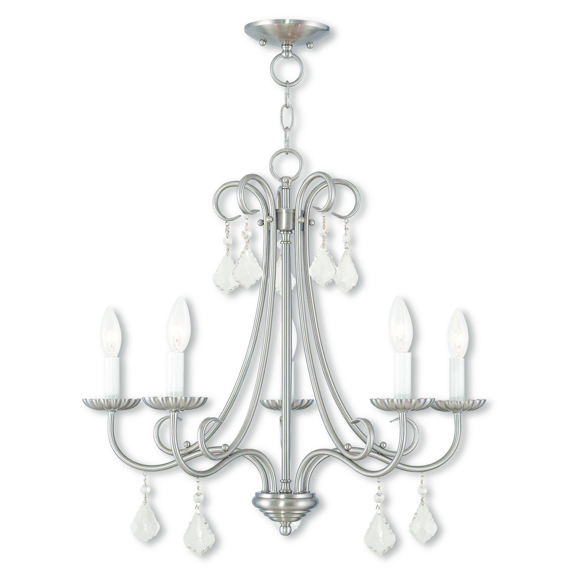 LivexLighting 40875-91 Transitional Five Light Chandelier from Daphne Collection in Pwt, Nckl, B/S, Slvr. Finish, Brushed Nickel