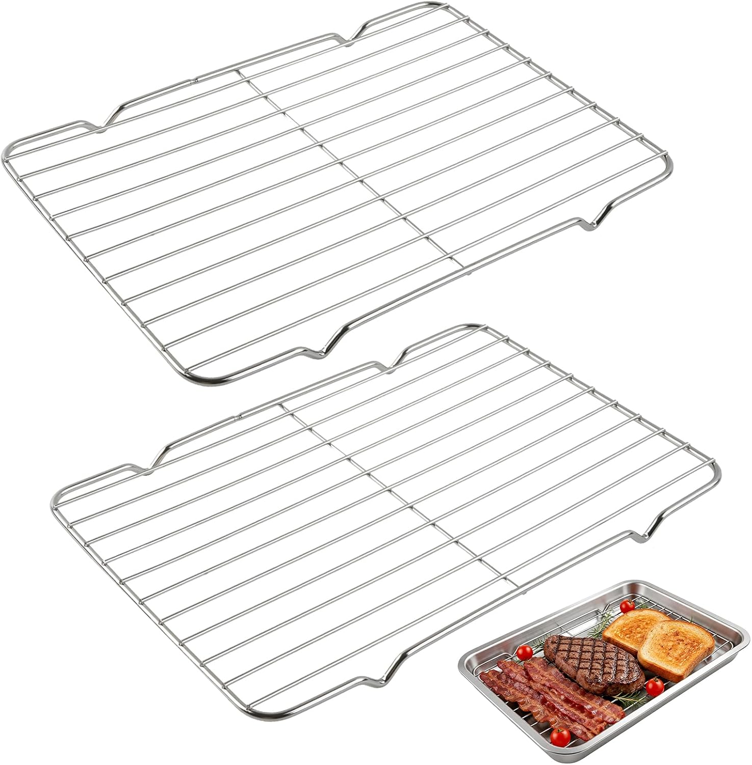 2PCS Roasting Rack for 9x13 Pan, Stainless Steel Wire Rack