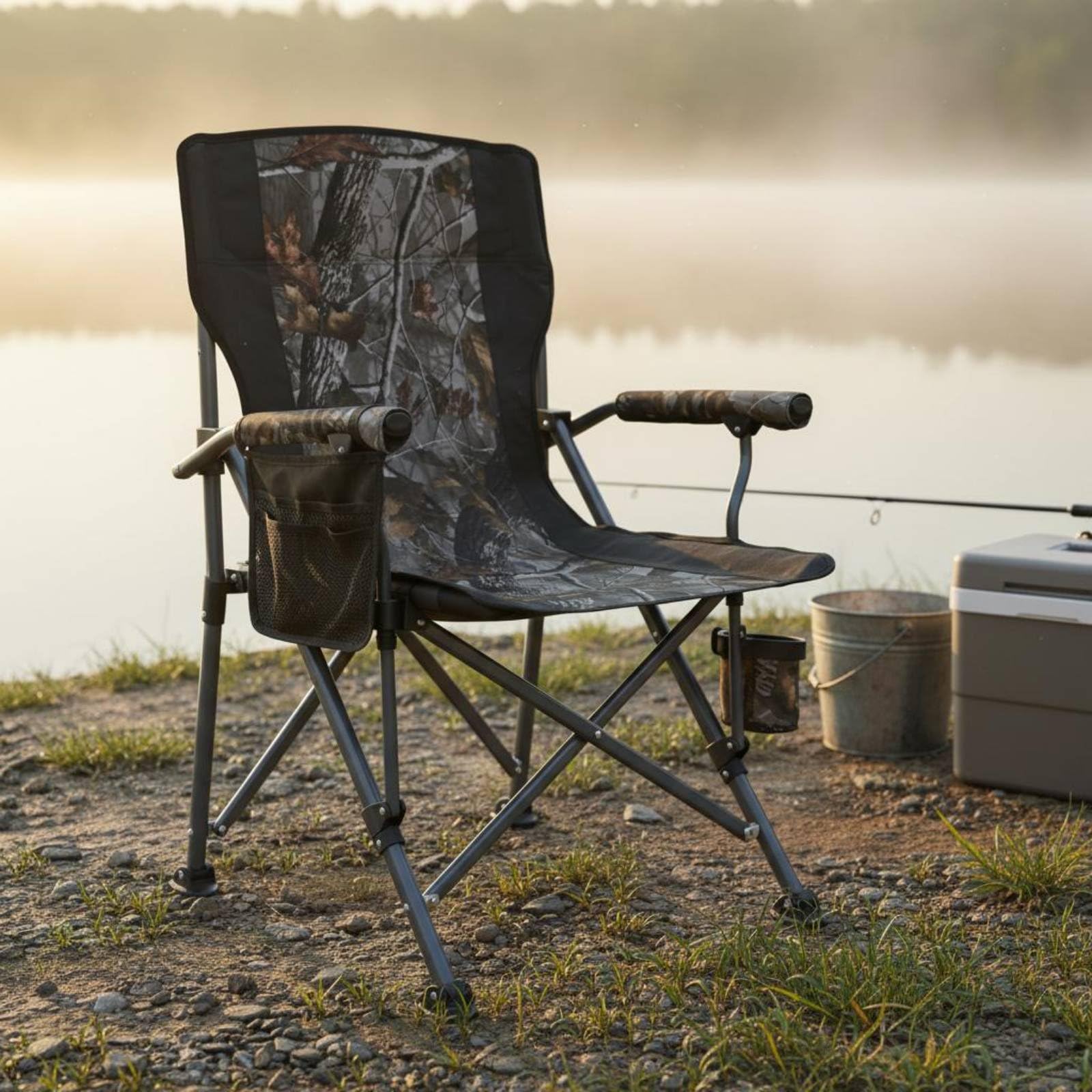 Baoblaze Chaise Pliante de Camping avec Dossier Haut et Support de Tasse Siège Portable en Acier et Oxford pour Pêche Pique-Nique et Barbecue en Plein Air, Gris