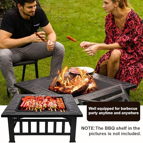 Miniatura 2 de Mesa portátil para fogata de 32 pulgadas, chimenea cuadrada multiusos para exteriores, chimeneas de metal para exteriores con marco de acero fuerte