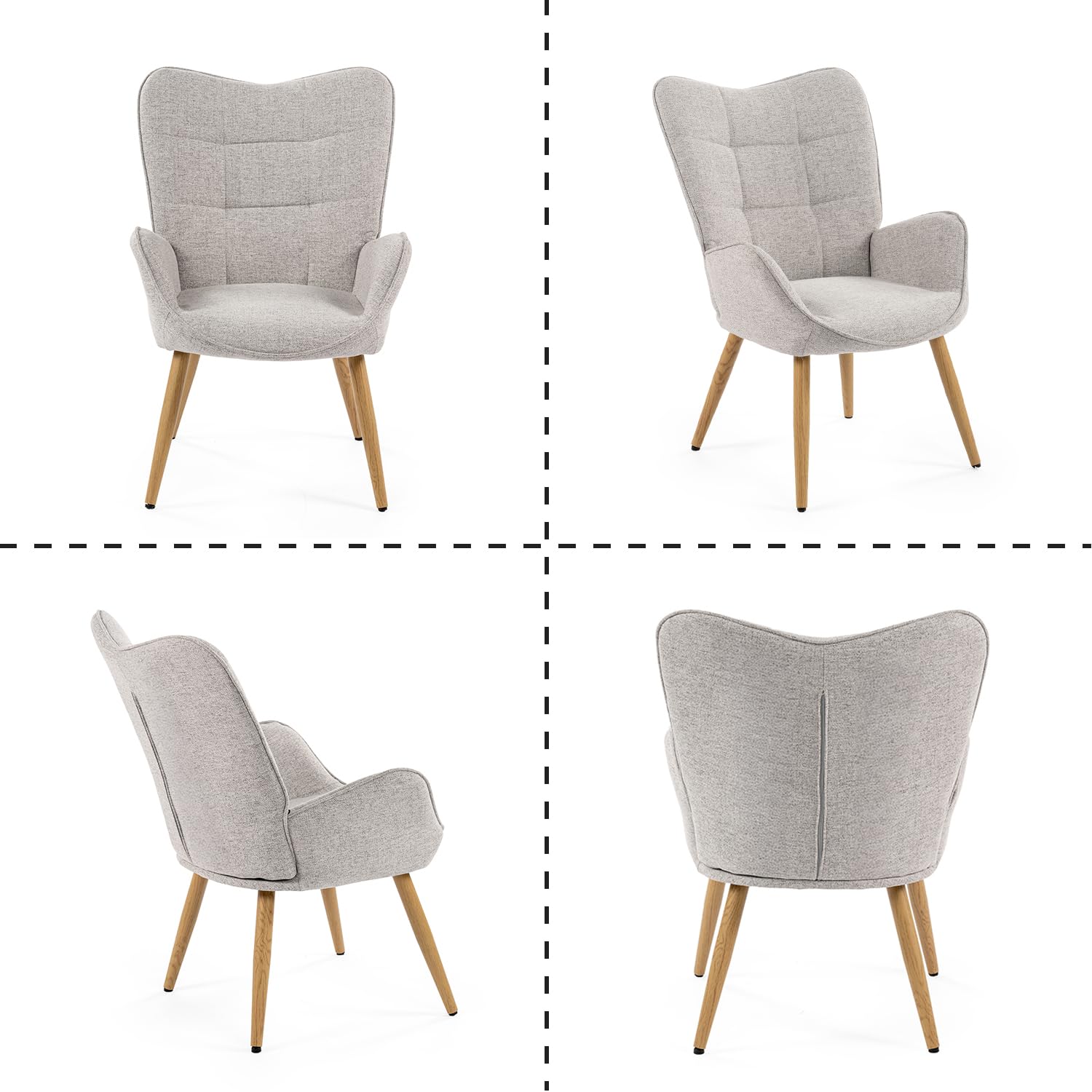 MEUBLE COSY Poltrona Imbottita Sedia da Salotto con Braccioli Poltroncina Relax con Schienale Alto e Cuscino Spesso Gambe in Metallo per Soggiorno in Tessuto Grigio