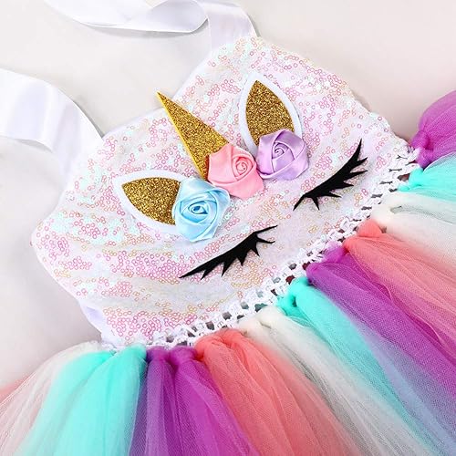 Miniatura 5 de Tutu Dreams - Vestido de unicornio con lentejuelas para niñas de 1 a 10 años con diadema, para fiesta de cumpleaños, recital, danza