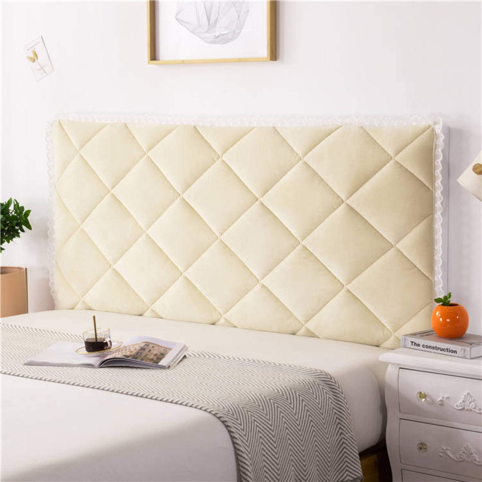 Soft bed Headboard Slipcover Covers for Double Queen Super king Size Bed Solid Color Stretch Padded Headboard Cover Dustproof Furniture Protector for Wooden Upholstered Bed,Yellow-220cm