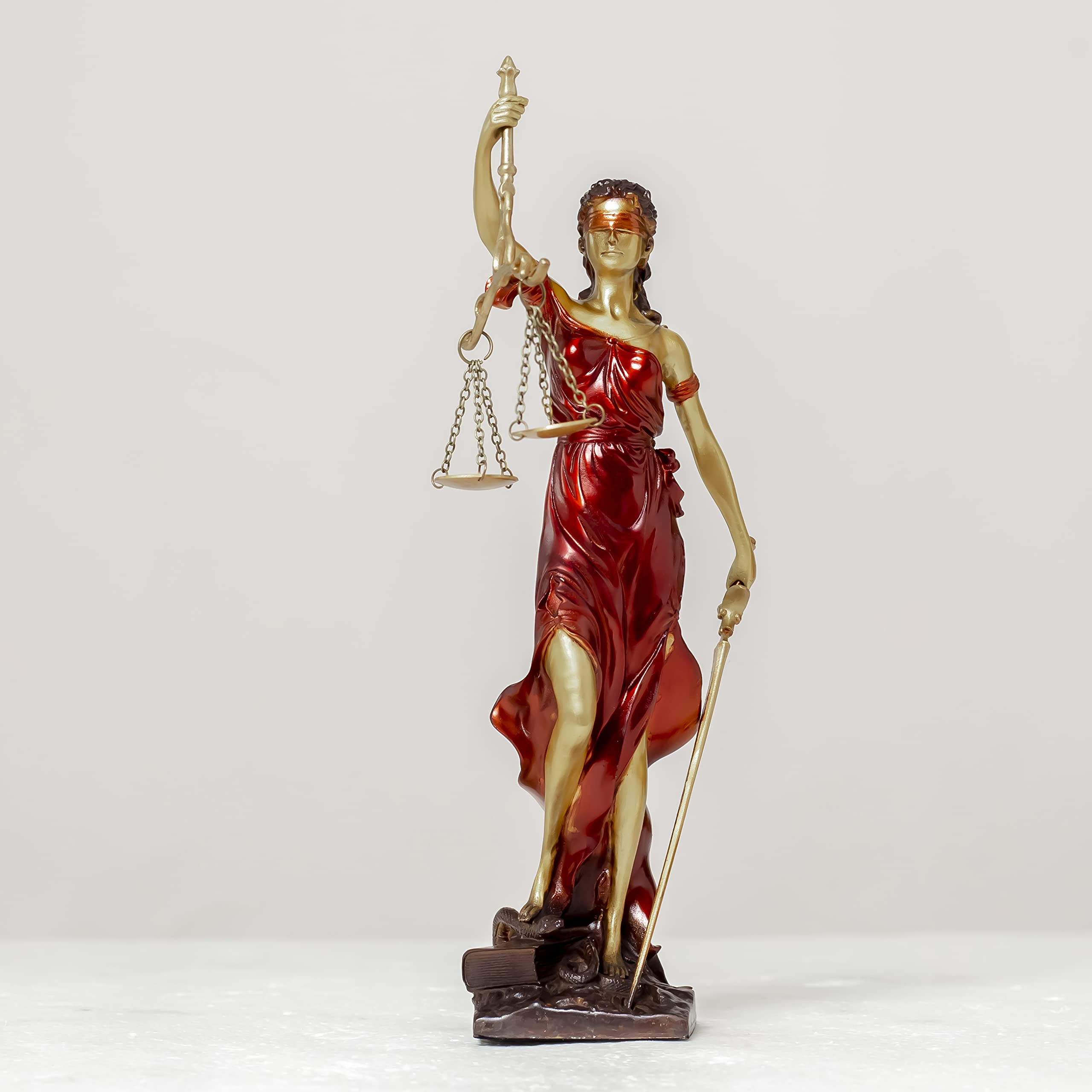 Lady Justice Statue 100% Bronze Casting,11'' Tabletop Display Goddess of Justice Bronze Sculpture Ornament Handmade Art Craft for Decor Gift