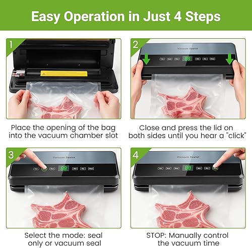 Vacuum Sealer, Vacuum Sealer with Vacuum Bags, 6 in 1 Vacuum Sealer for Dry, Moisture, Fresh, Foil Sealing Machine with Built-in Cutter with 30 Vacuum Bags and 1 Roll of Vacuum Roll - 3