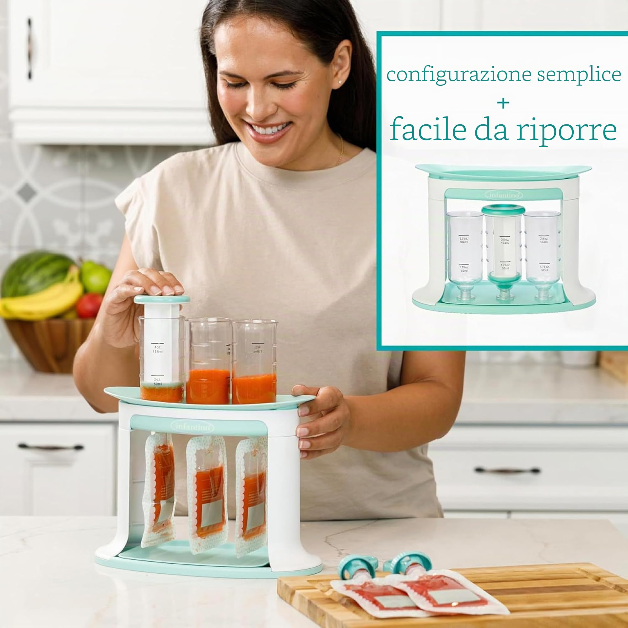 Infantino Squeeze Station Stazione Riempimento Buste Purea Neonati Lavabile Lavastoviglie Senza BPA