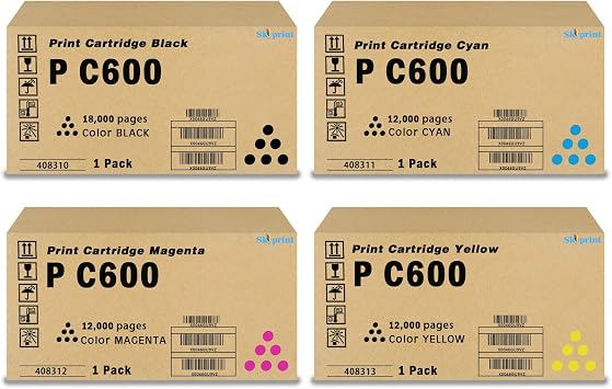 SkyPrint P C600 PC600 Toner Cartridge Replacement for Ricoh Savin Lanier P C600 PC600 Printer Ink 4-Pack 408310 408311 408312 408313