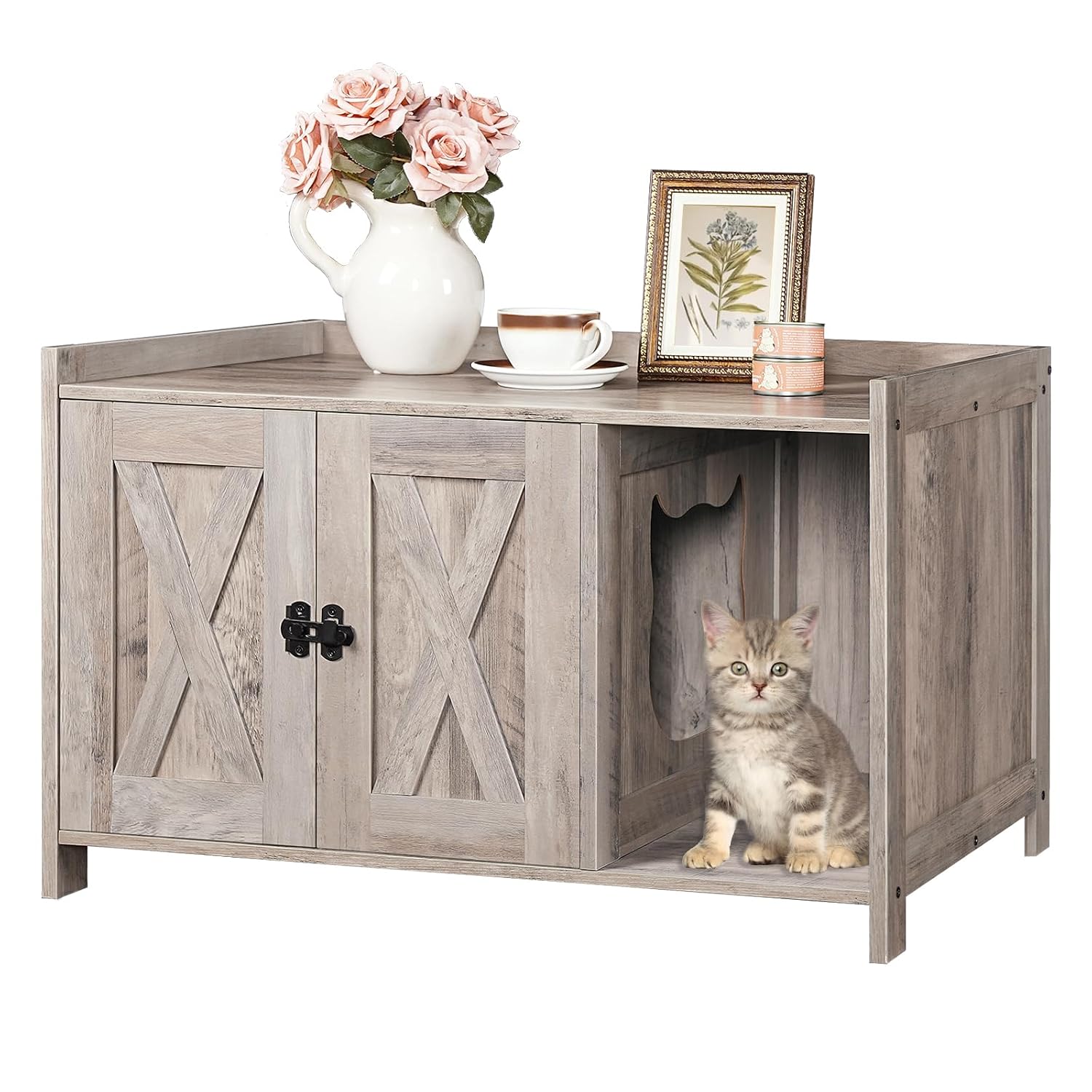 MAHANCRIS Cat Litter Box Enclosure, Hidden Litter Box Furniture with Divider, Indoor Cat House, Wooden Washroom Storage Ca... - Review, Price and Buying Guide