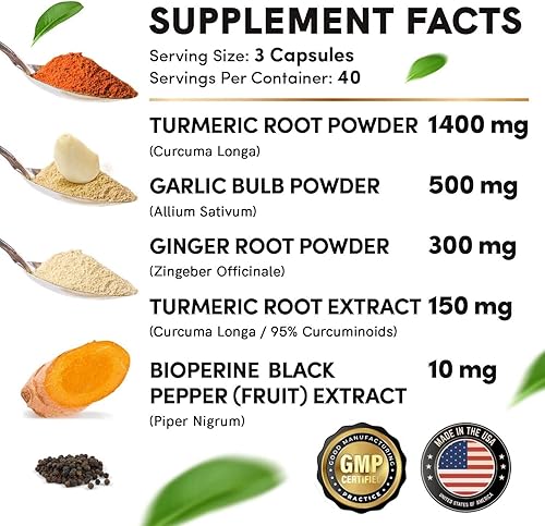 Miniatura 4 de MEDCHOICE Paquete de suplemento de cúrcuma y jengibre (120 unidades) y cerebro nootrópico (120 unidades)  Dúo de bienestar para apoyo de