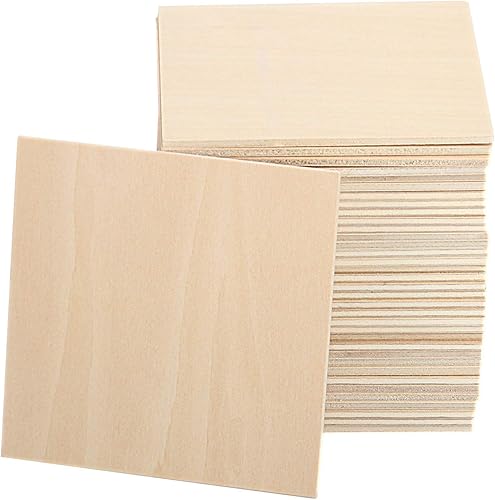50 piezas cuadradas de 4 x 4 pulgadas, piezas de madera sin terminar, placas de madera dura en blanco, azulejos de madera, láminas de tilo para