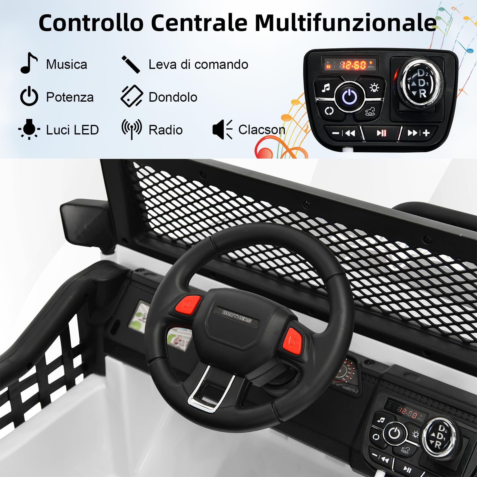 RELAX4LIFE Macchina Elettrica per Bambini a 2 Posti, Auto Elettrica per Bambini a Batteria da 12V con Telecomando Genitori, Musica, Luci, 2 Modalità, Porte USB e AUX (BIANCO)
