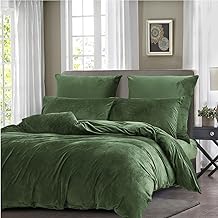 Gezu Winter Duvet Cover 140 x 200 cm Dark Green Flannel Velvet Double-Sided Thickened Warm Bedding Set Adult Single Bedding with 1 Pillow Cases 65 x 65 cm with Zip