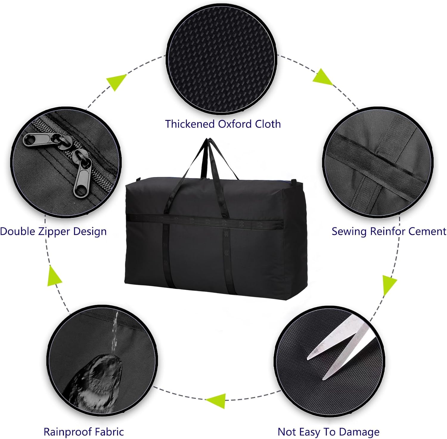 2 Pack 130L Extra Large Storage Bags, Big Moving Bags with Strong Zippers Packing Bag Moving Storage Travel Camping for Space Saving(Black-L) - Image 2